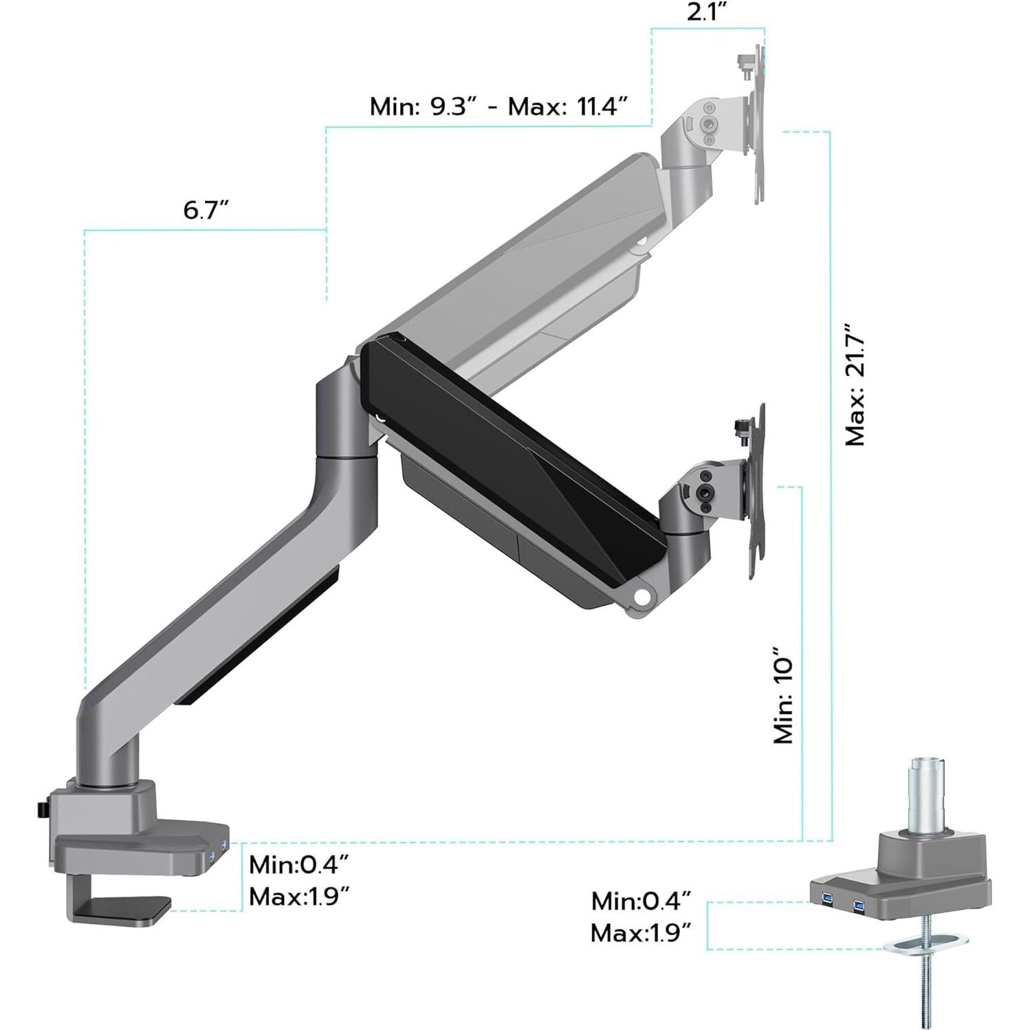 Brazo de Monitor ARES WING Ajustable 13-49" con USB Gris