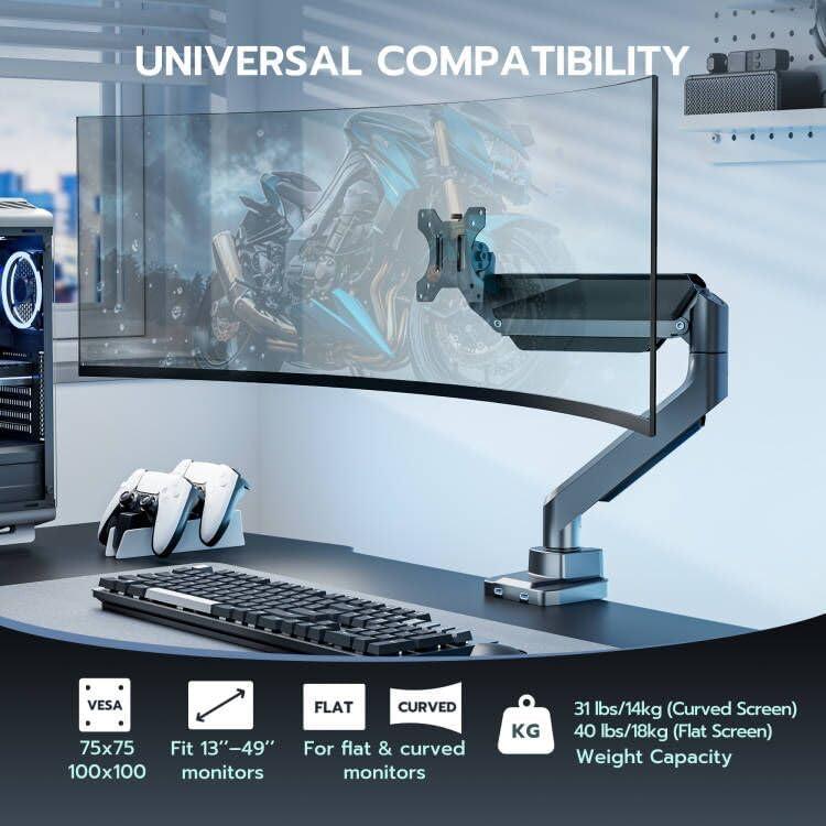 Brazo de Monitor ARES WING Ajustable 13-49" con USB Gris