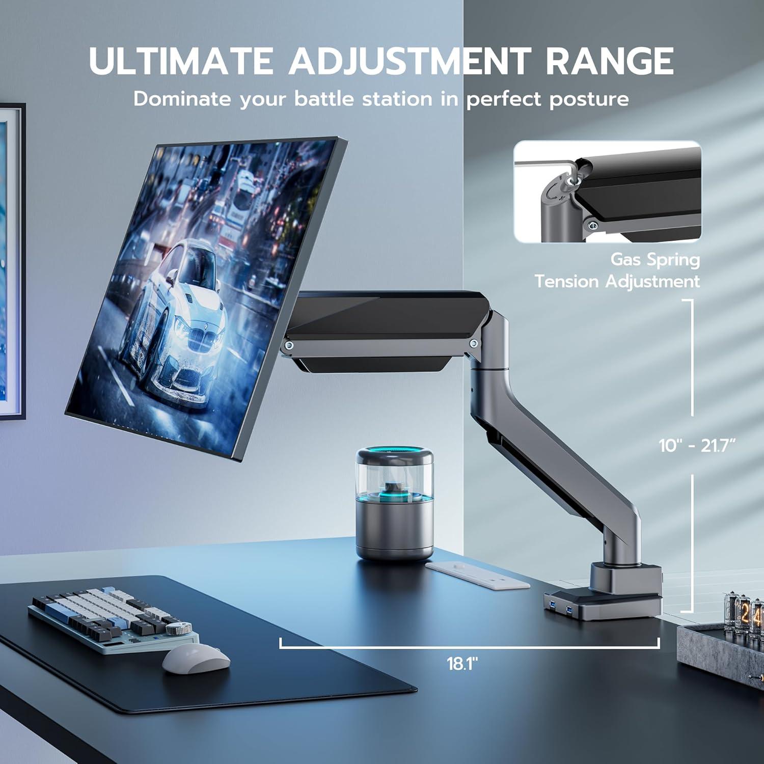 Brazo de Monitor ARES WING Ajustable 13-49" con USB Gris