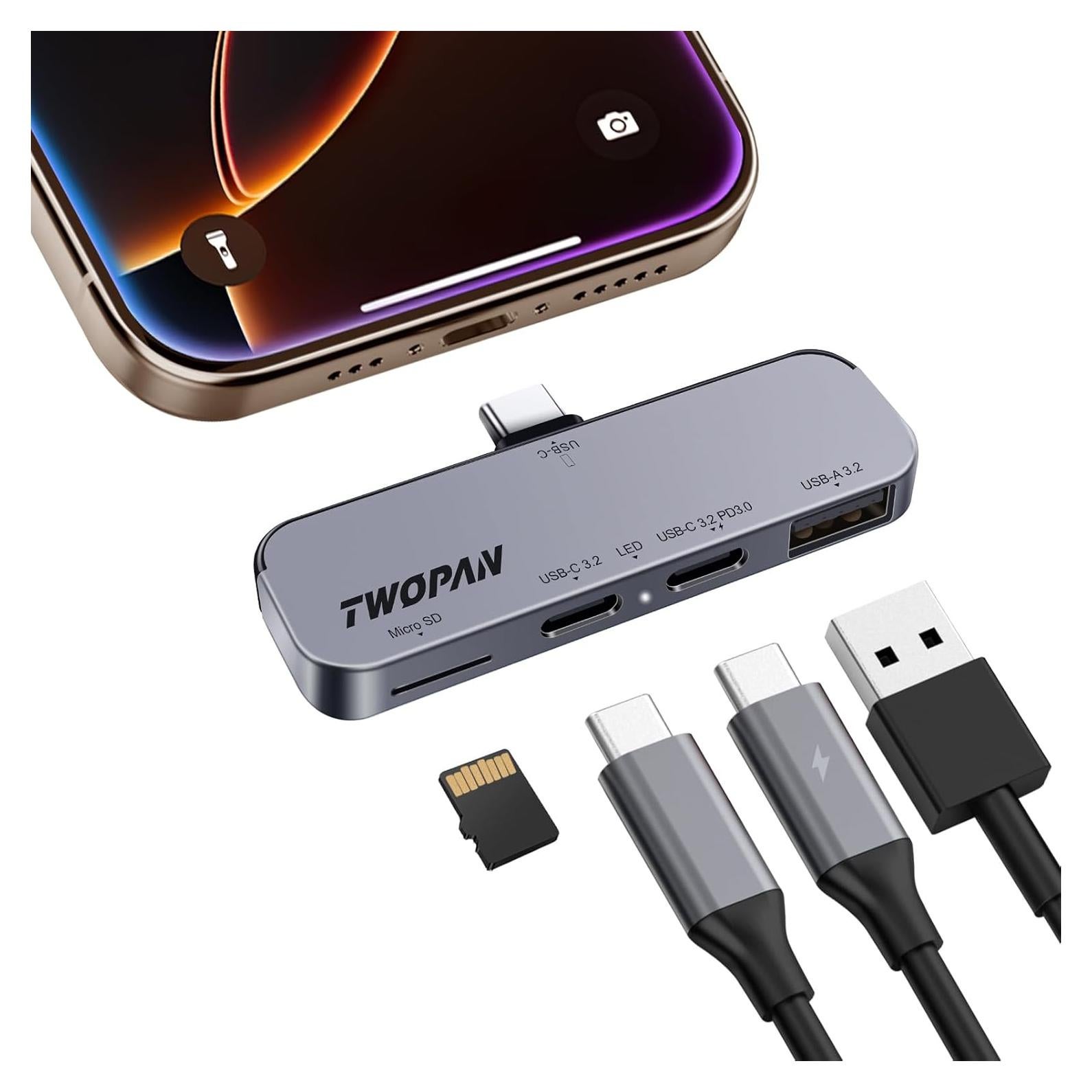 Hub USB C TWOPAN para iPhone 16/15 - Grabación 4K ProRes