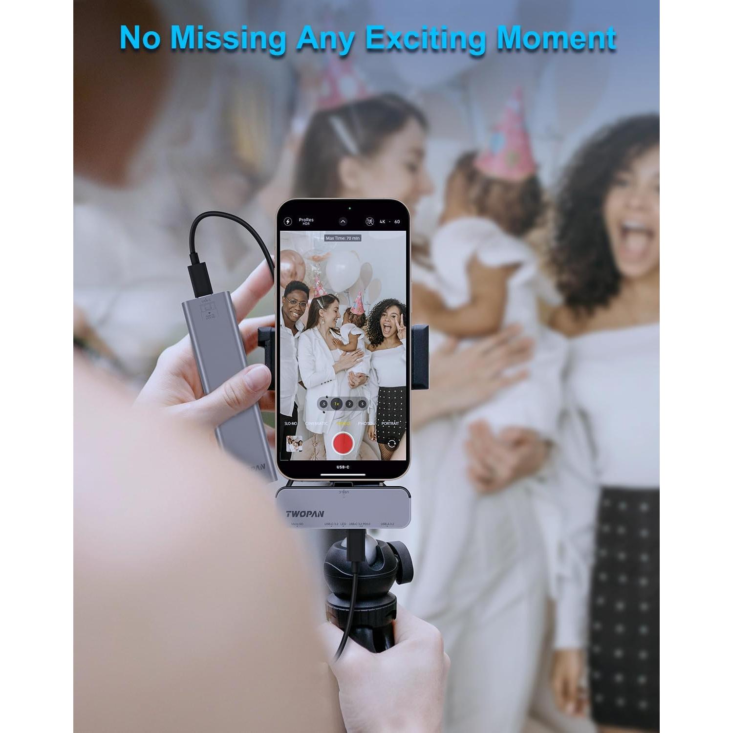 Hub USB C TWOPAN para iPhone 16/15 - Grabación 4K ProRes