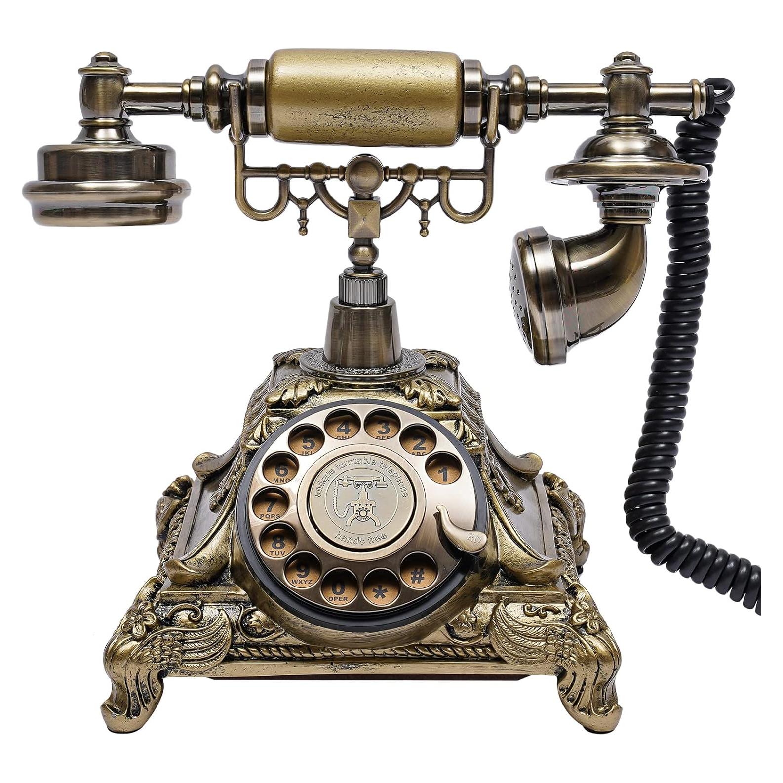 Teléfono Vintage de Disco Retro Kreiaoer Bronce 25.5x17.5cm