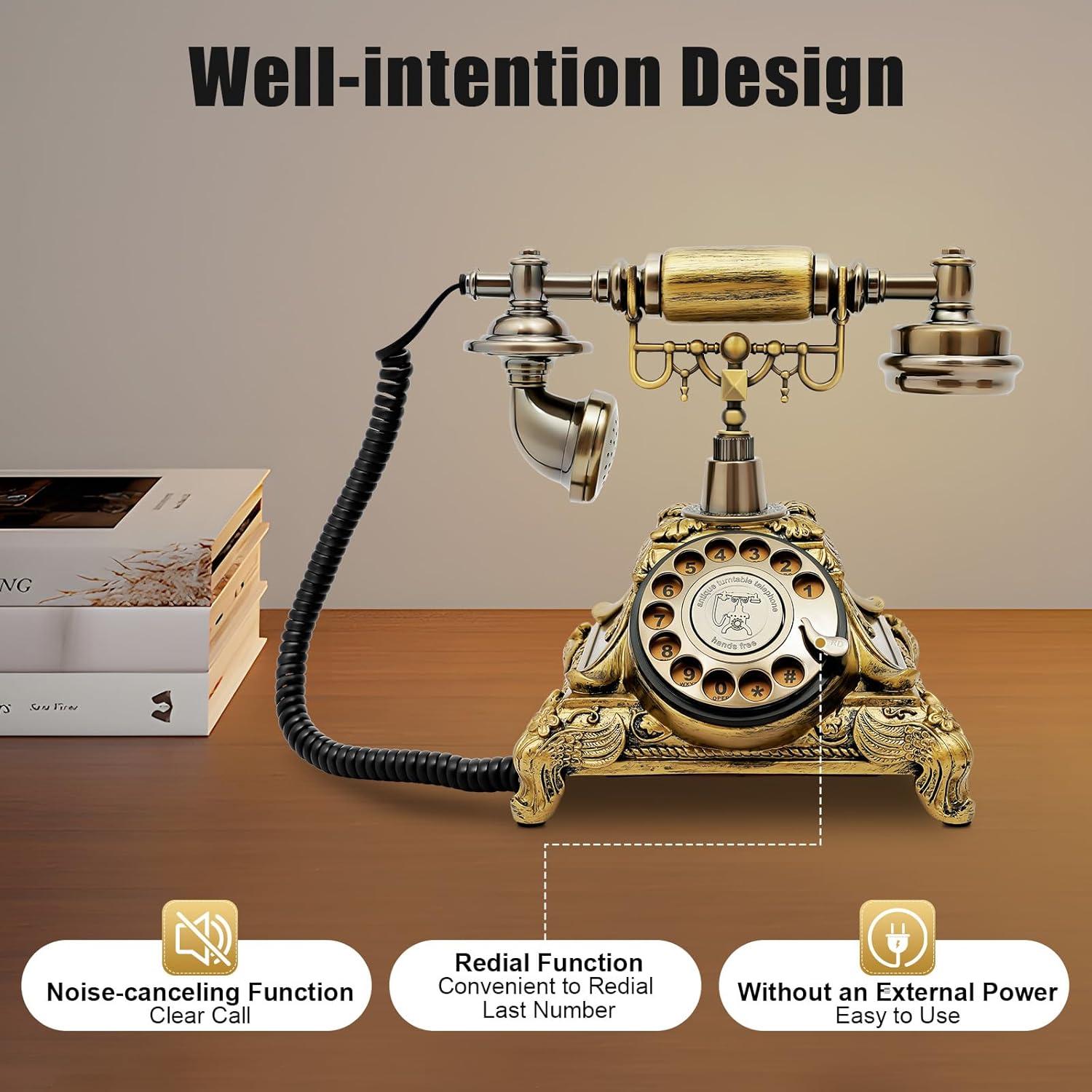 Teléfono Vintage de Disco Retro Kreiaoer Bronce 25.5x17.5cm