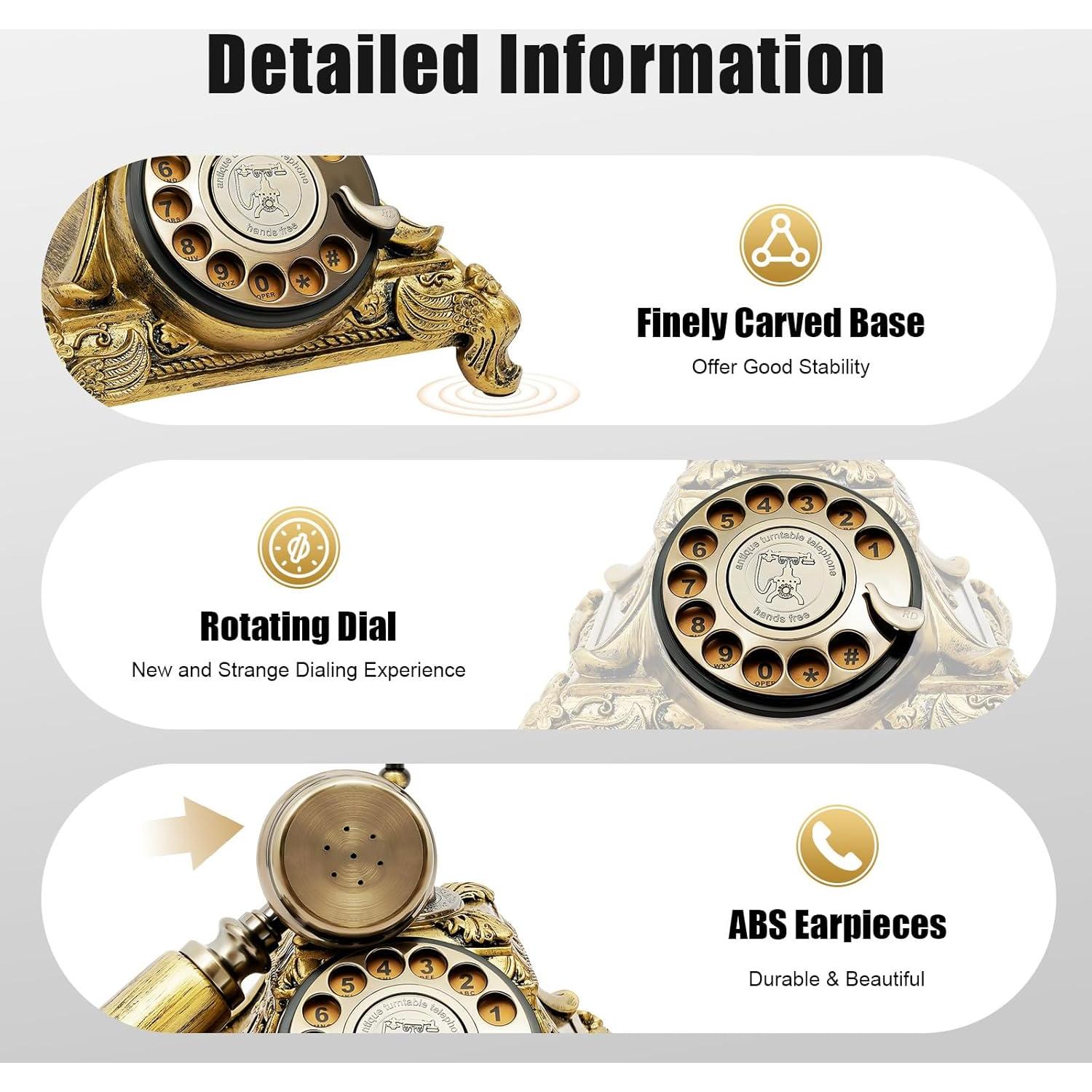 Teléfono Vintage de Disco Retro Kreiaoer Bronce 25.5x17.5cm