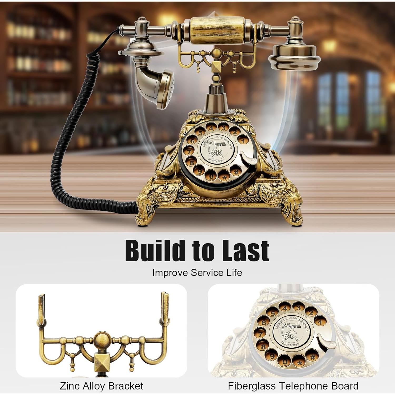 Teléfono Vintage de Disco Retro Kreiaoer Bronce 25.5x17.5cm