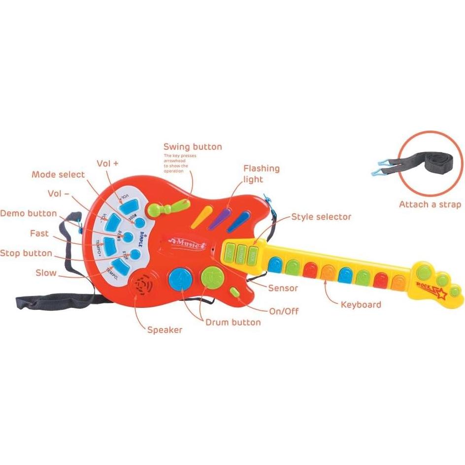 Guitarra Electrónica DimpleChild para Niños 2 Paquete Rojo