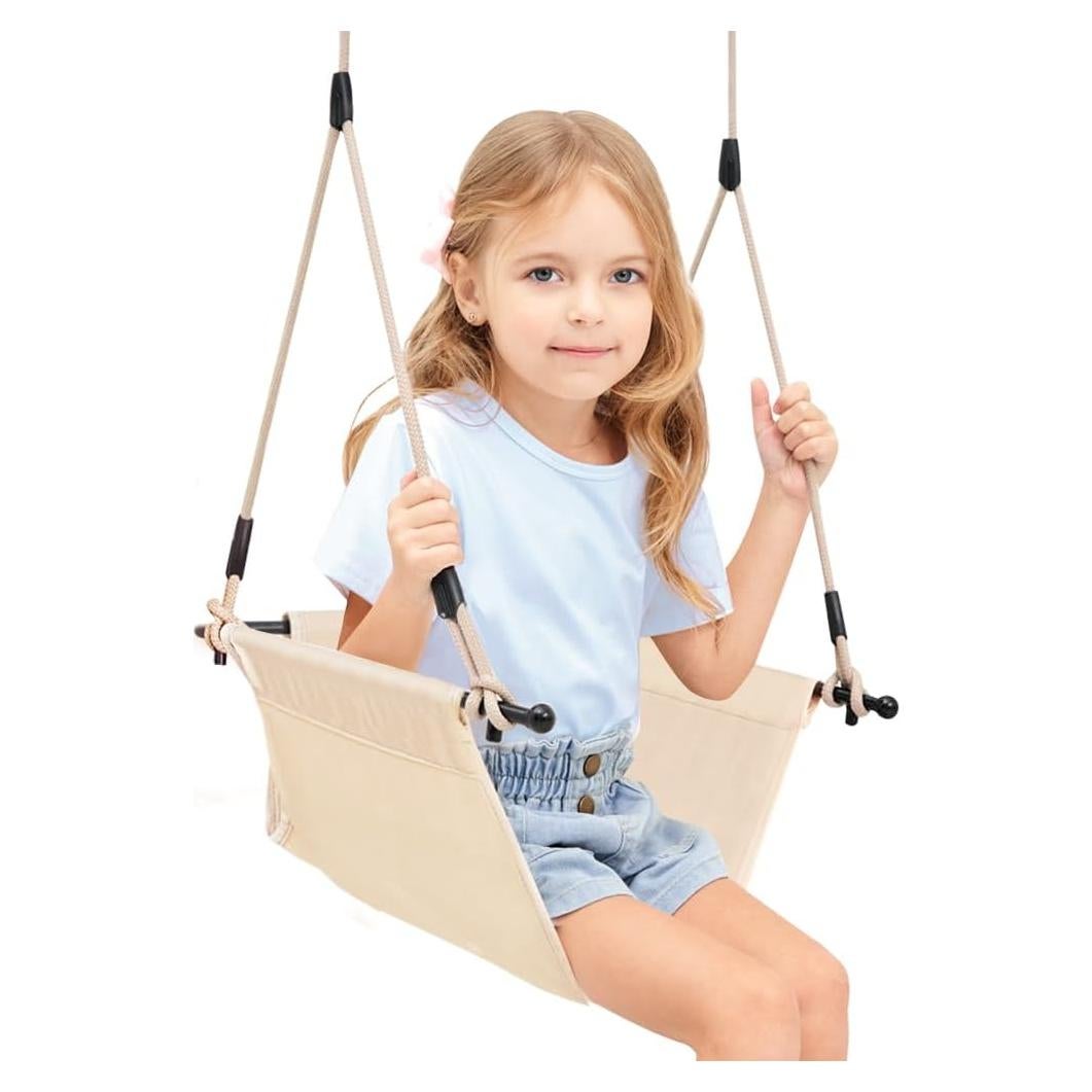 Silla Colgante Minimalista ROPECUBE Beige Ajustable 180 cm