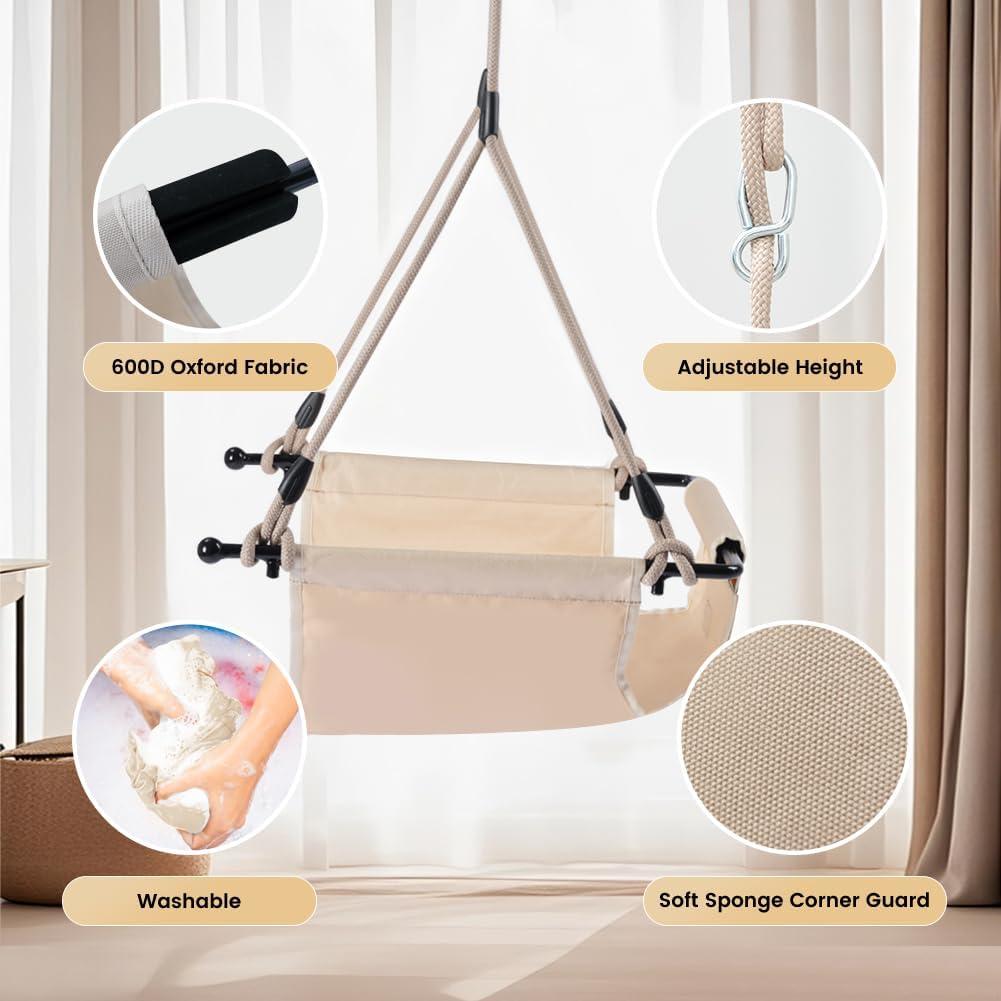 Silla Colgante Minimalista ROPECUBE Beige Ajustable 180 cm