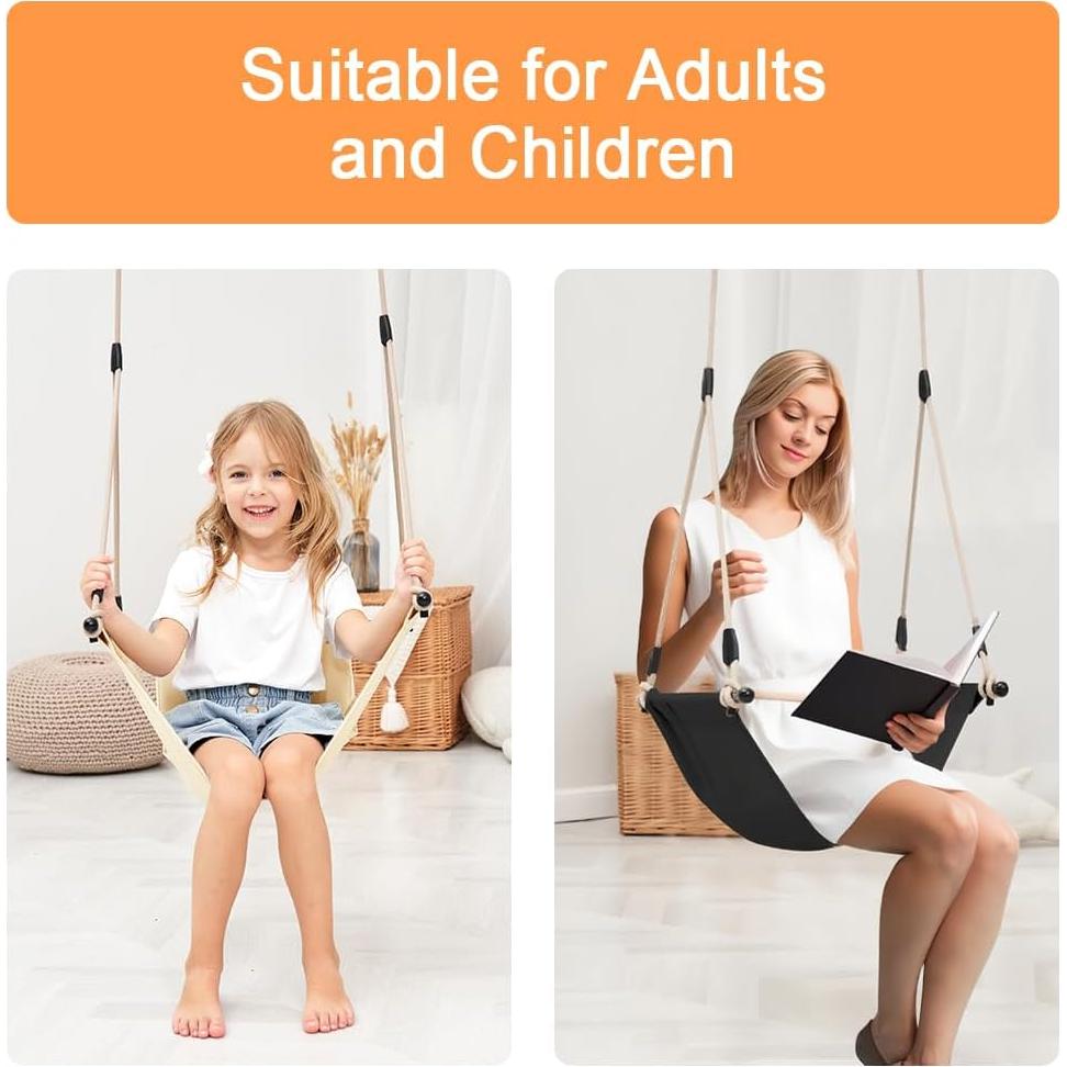 Silla Colgante Minimalista ROPECUBE Beige Ajustable 180 cm