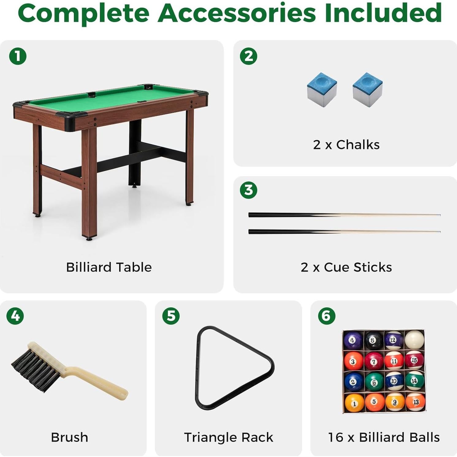 Mesa de Billar GYMAX 122 cm con Accesorios para Niños y Familia