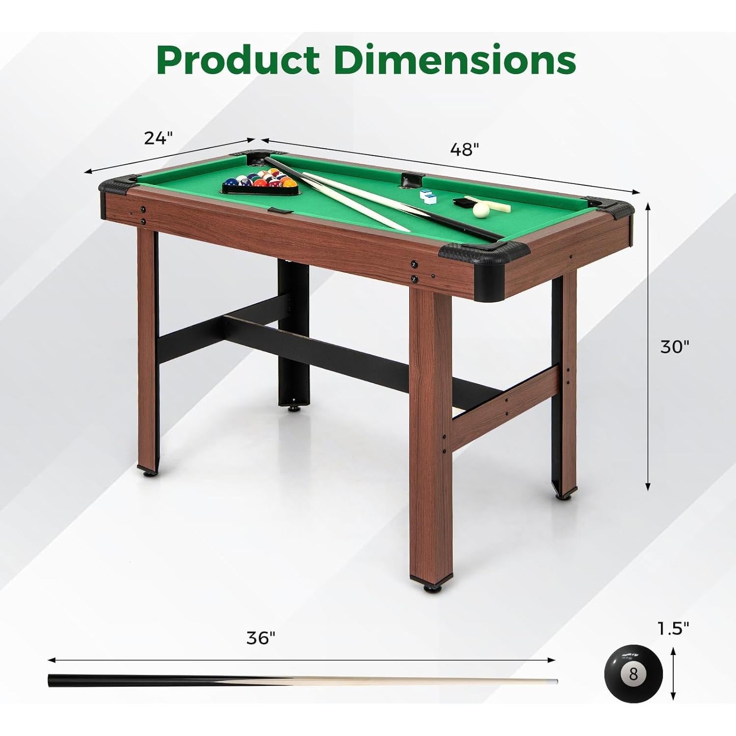 Mesa de Billar GYMAX 122 cm con Accesorios para Niños y Familia