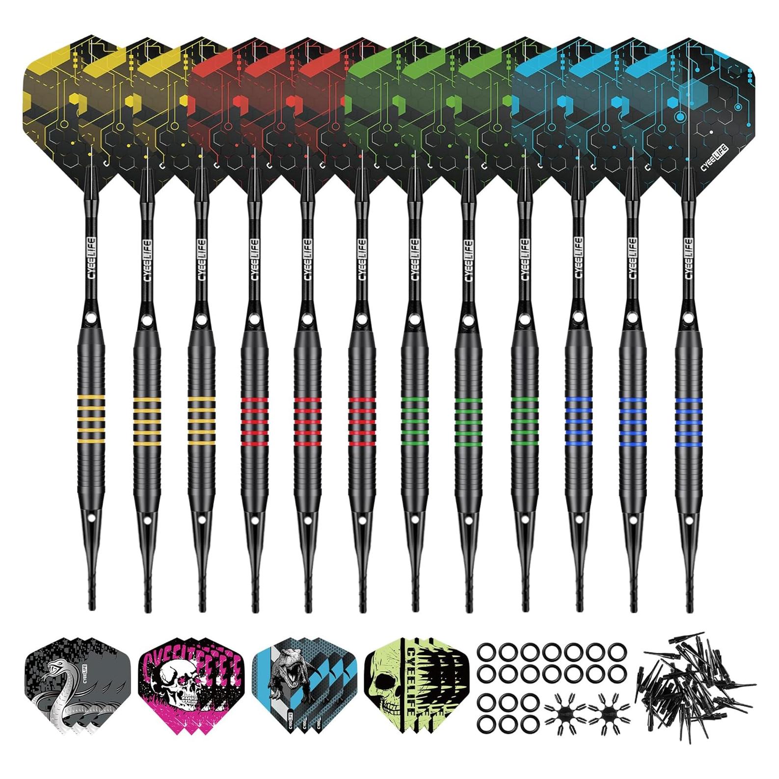 Juego de Dardos Suaves CyeeLife - 12 Dardos Profesionales con 4 Colores y 50 Puntas