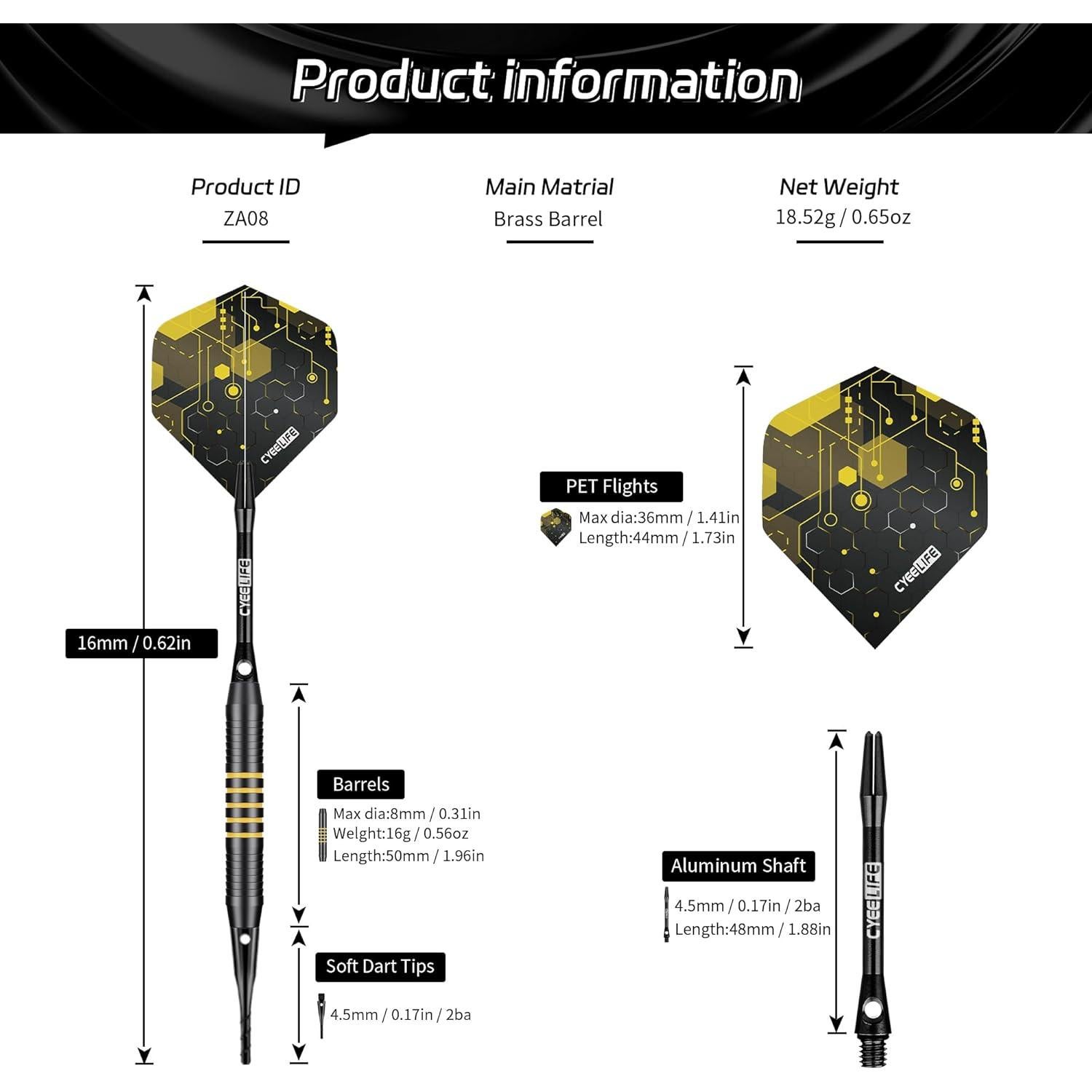 Juego de Dardos Suaves CyeeLife - 12 Dardos Profesionales con 4 Colores y 50 Puntas