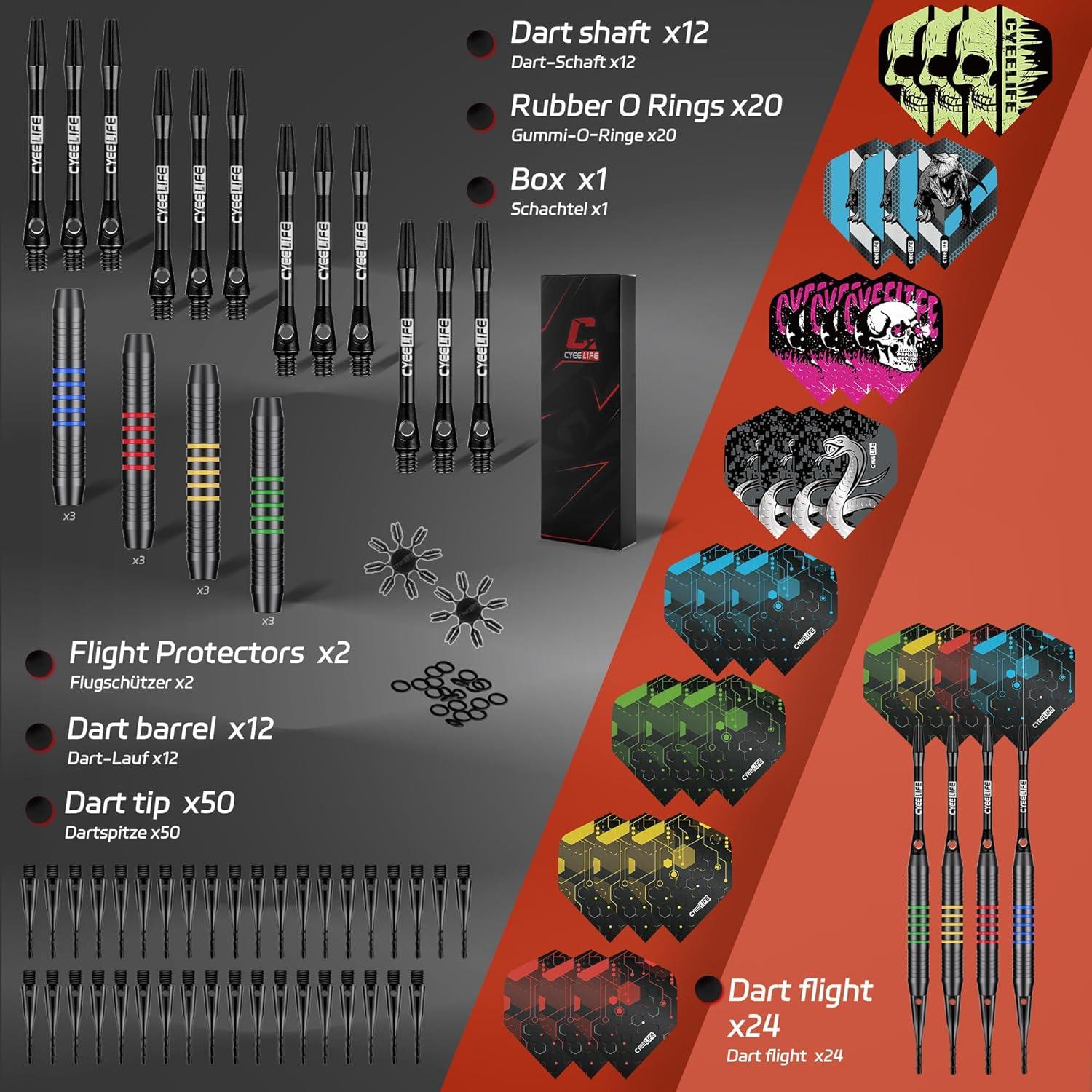 Juego de Dardos Suaves CyeeLife - 12 Dardos Profesionales con 4 Colores y 50 Puntas