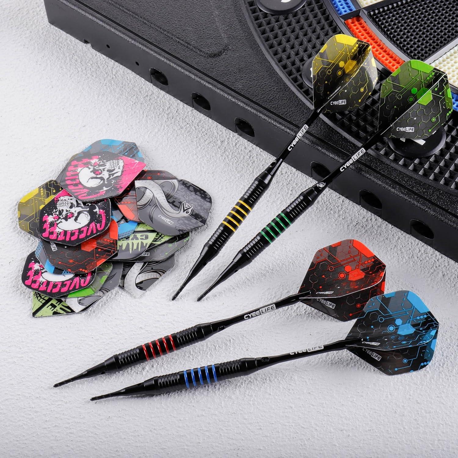Juego de Dardos Suaves CyeeLife - 12 Dardos Profesionales con 4 Colores y 50 Puntas