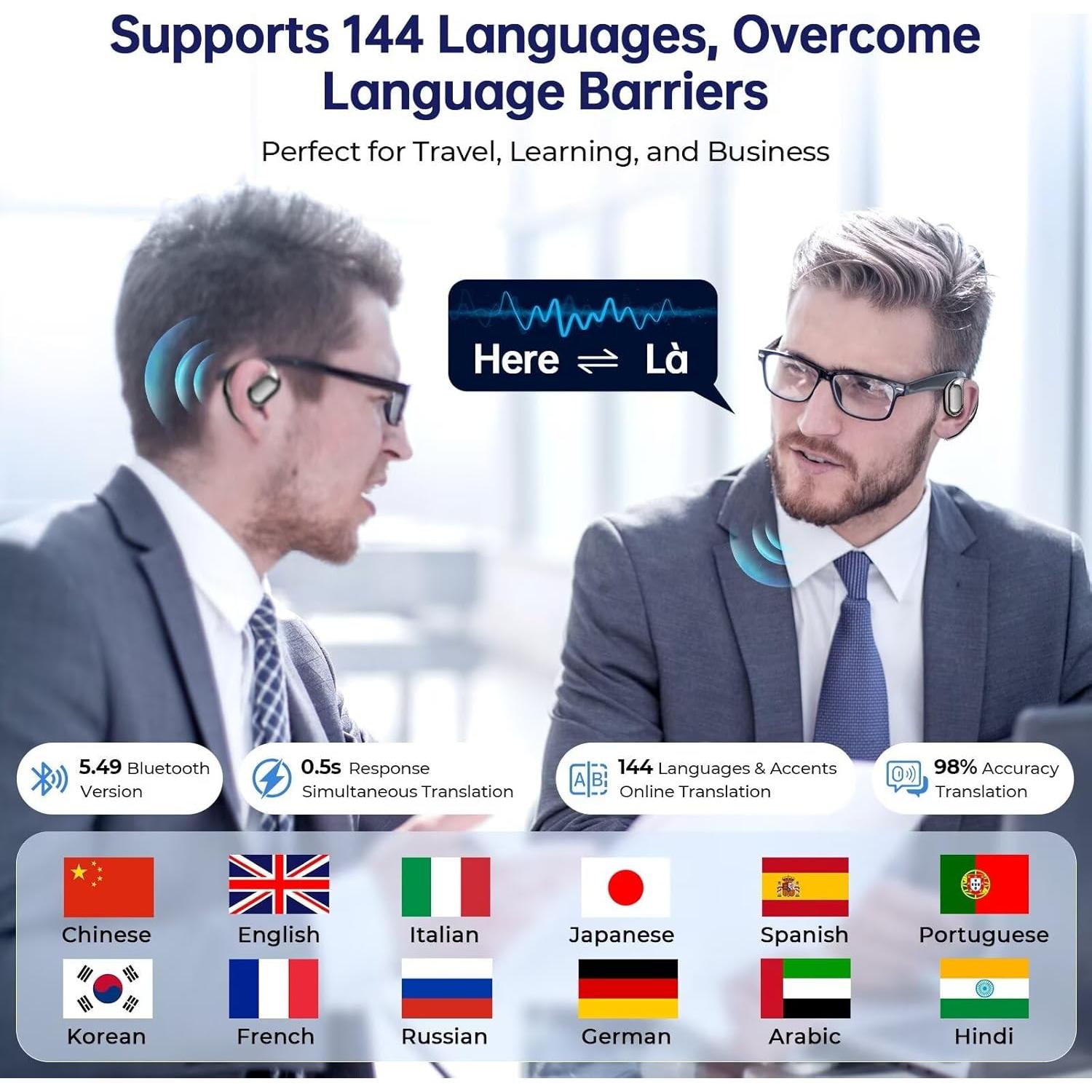 Auriculares de Traducción Bluetooth SENPUKI 144 Idiomas Negro