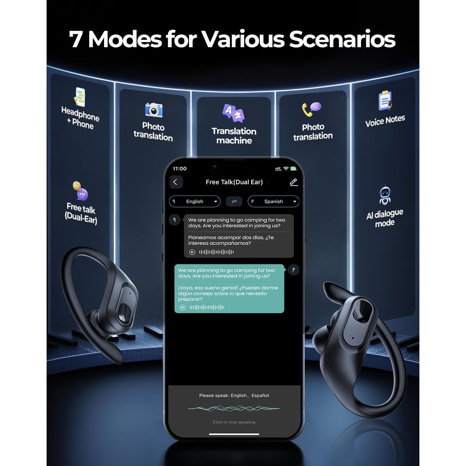 Auriculares Traductores AI Occiam T9 - 164 Idiomas, 96H Batería