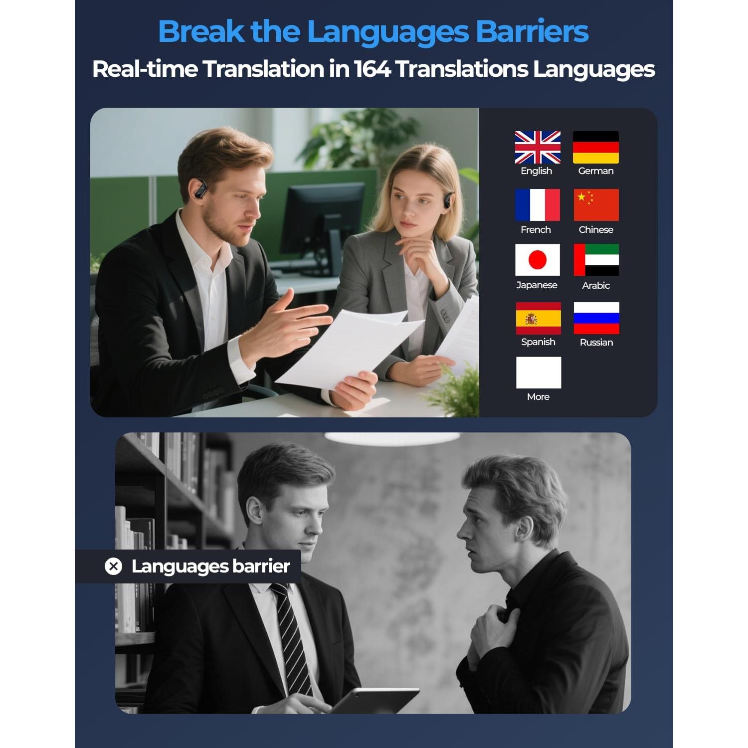 Auriculares Traductores AI Occiam T9 - 164 Idiomas, 96H Batería