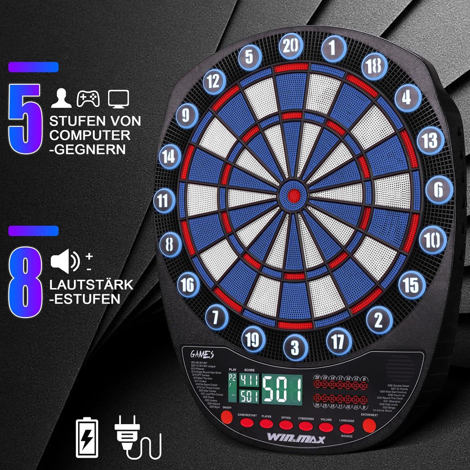 Tablero de Dardos Electrónico WIN.MAX SP02 con 12 Dardos