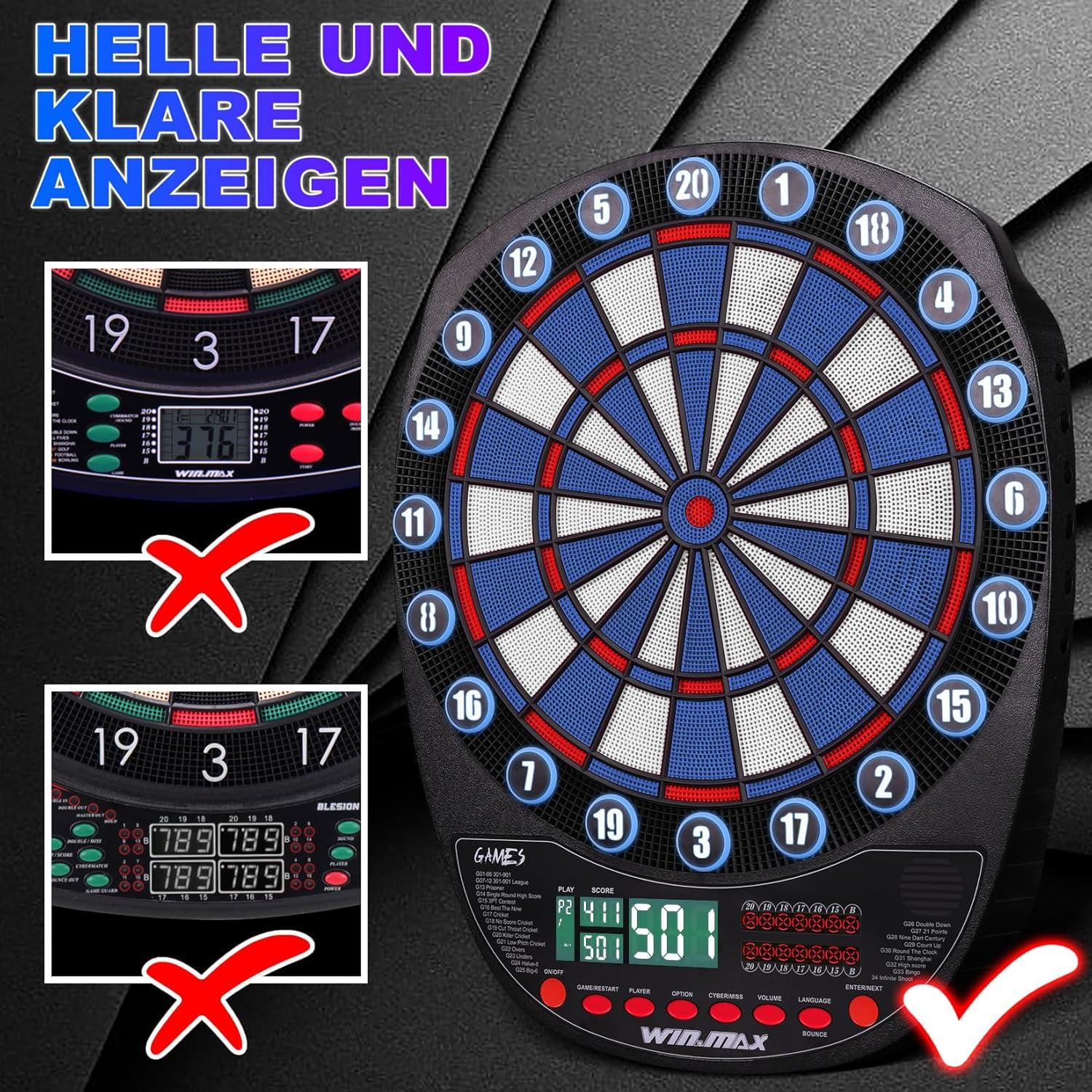 Tablero de Dardos Electrónico WIN.MAX SP02 con 12 Dardos