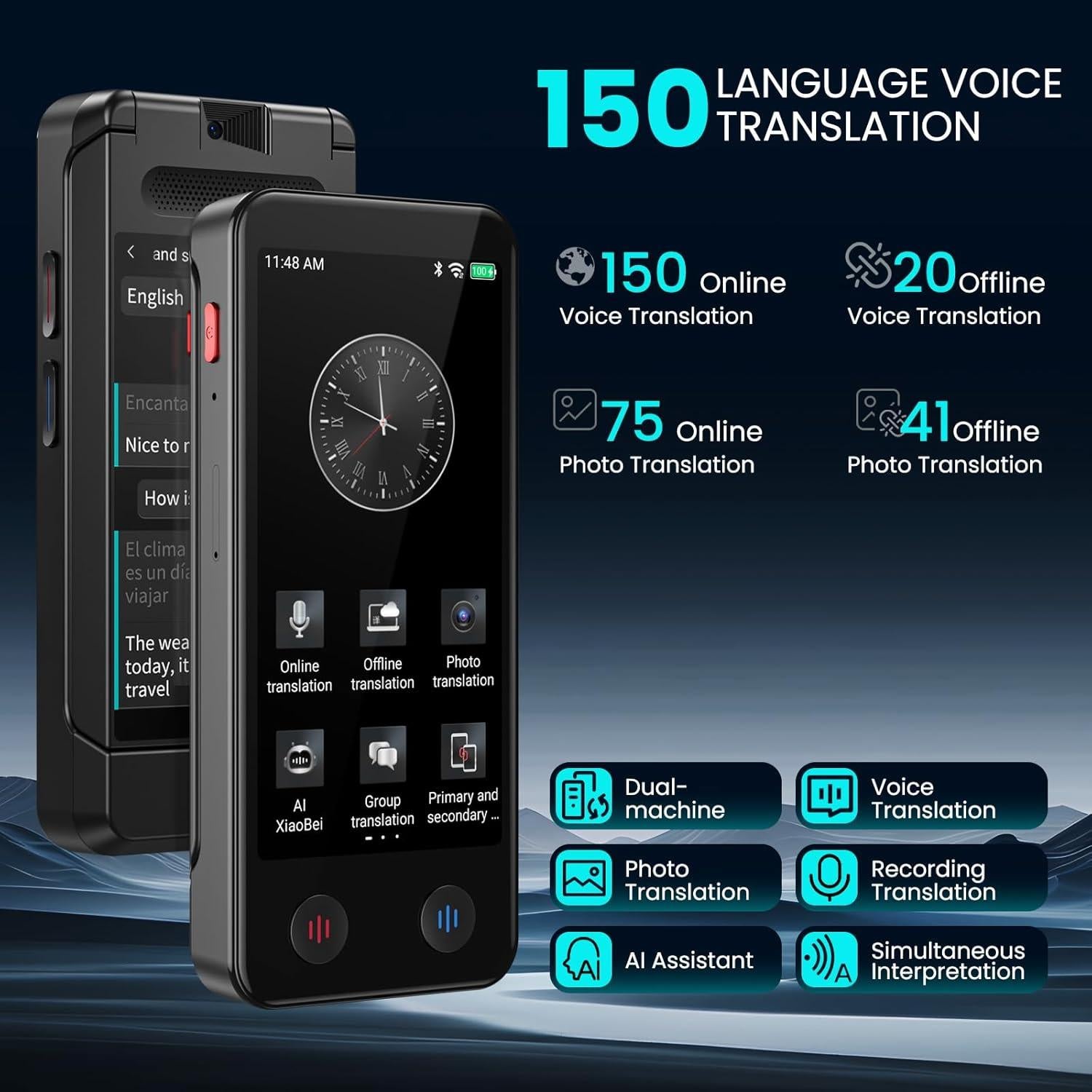 Traductor de Idiomas AI FLTIDUNDI A100 Pantalla Doble 150 Idiomas