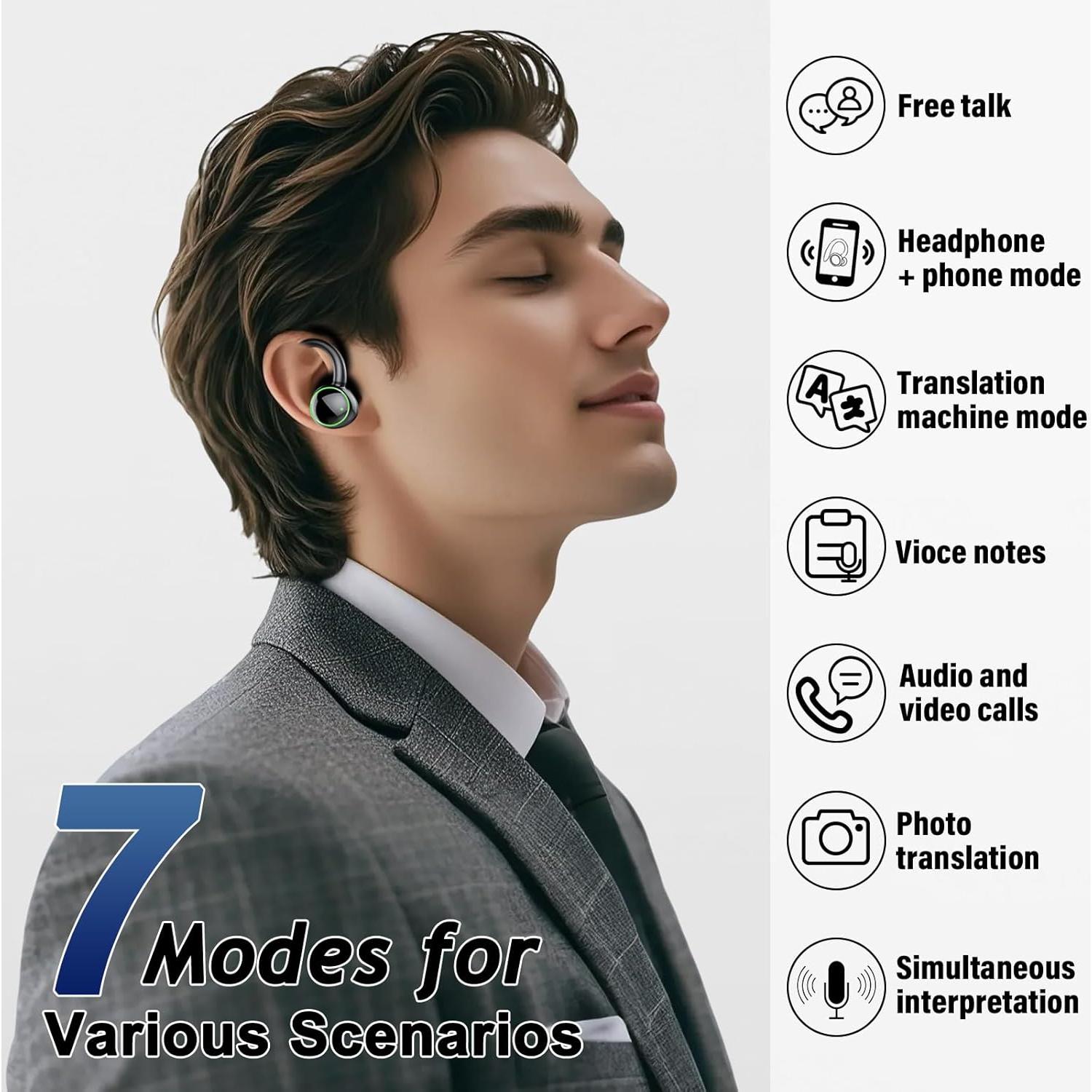 Ai Translation Earbuds Real Time, 164 AI Language Translator Earbuds,3-in-1 Translator Earbud Bluetooth 5.4 with 5 Translation Modes,48H Translatior Headphones for Travel, Business, Learning, Black