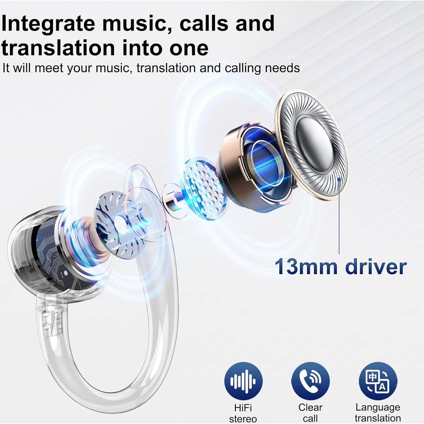 Ai Translation Earbuds Real Time, 164 AI Language Translator Earbuds,3-in-1 Translator Earbud Bluetooth 5.4 with 5 Translation Modes,48H Translatior Headphones for Travel, Business, Learning, Black
