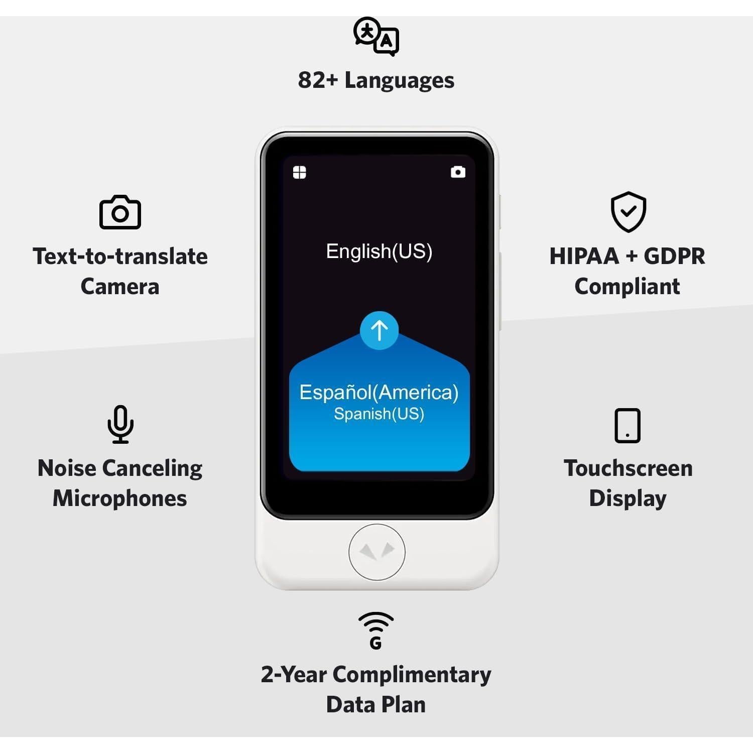 Pocketalk Plus - Traductor de voz y cámara 84 idiomas