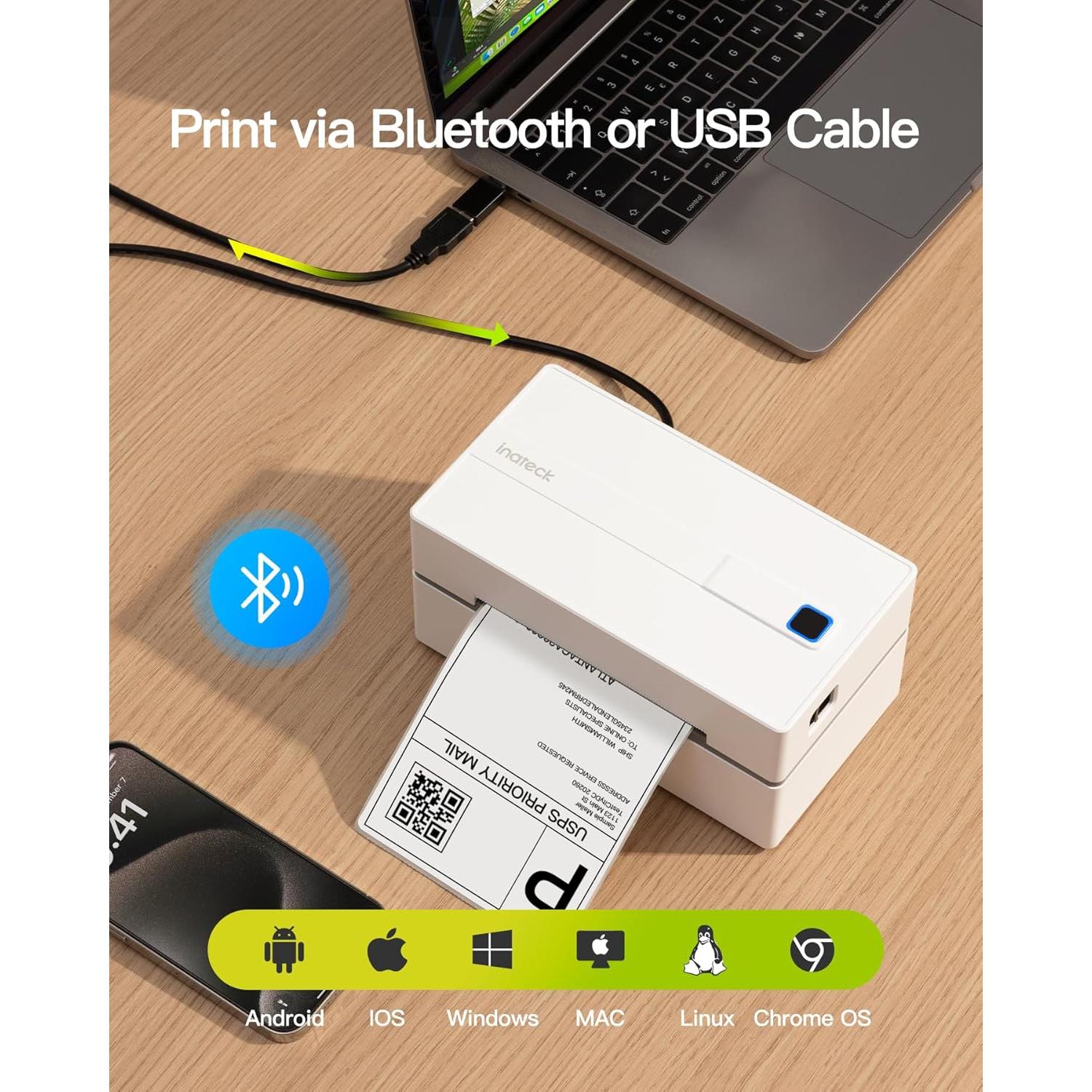 Impresora Térmica de Etiquetas Inateck 4x6 Bluetooth USB