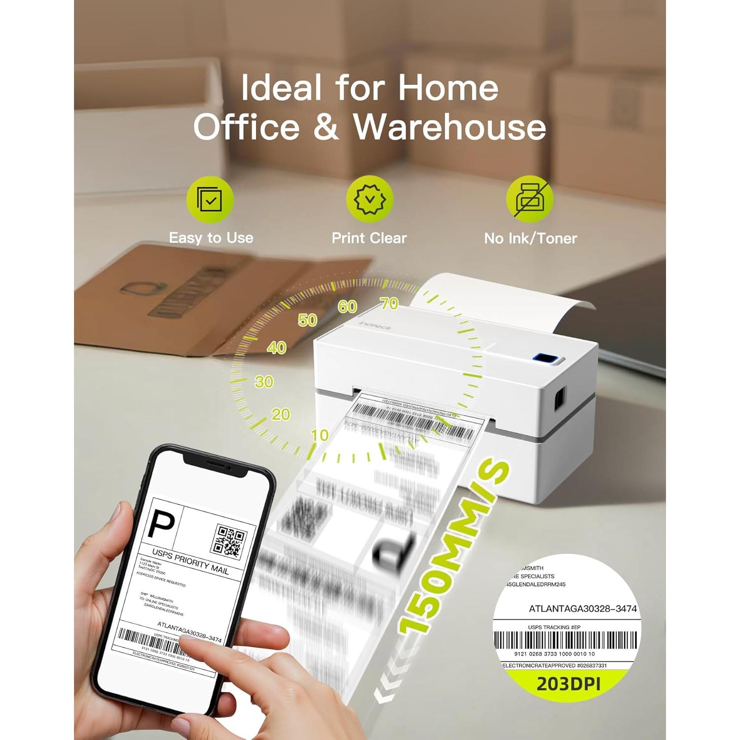 Impresora Térmica de Etiquetas Inateck 4x6 Bluetooth USB