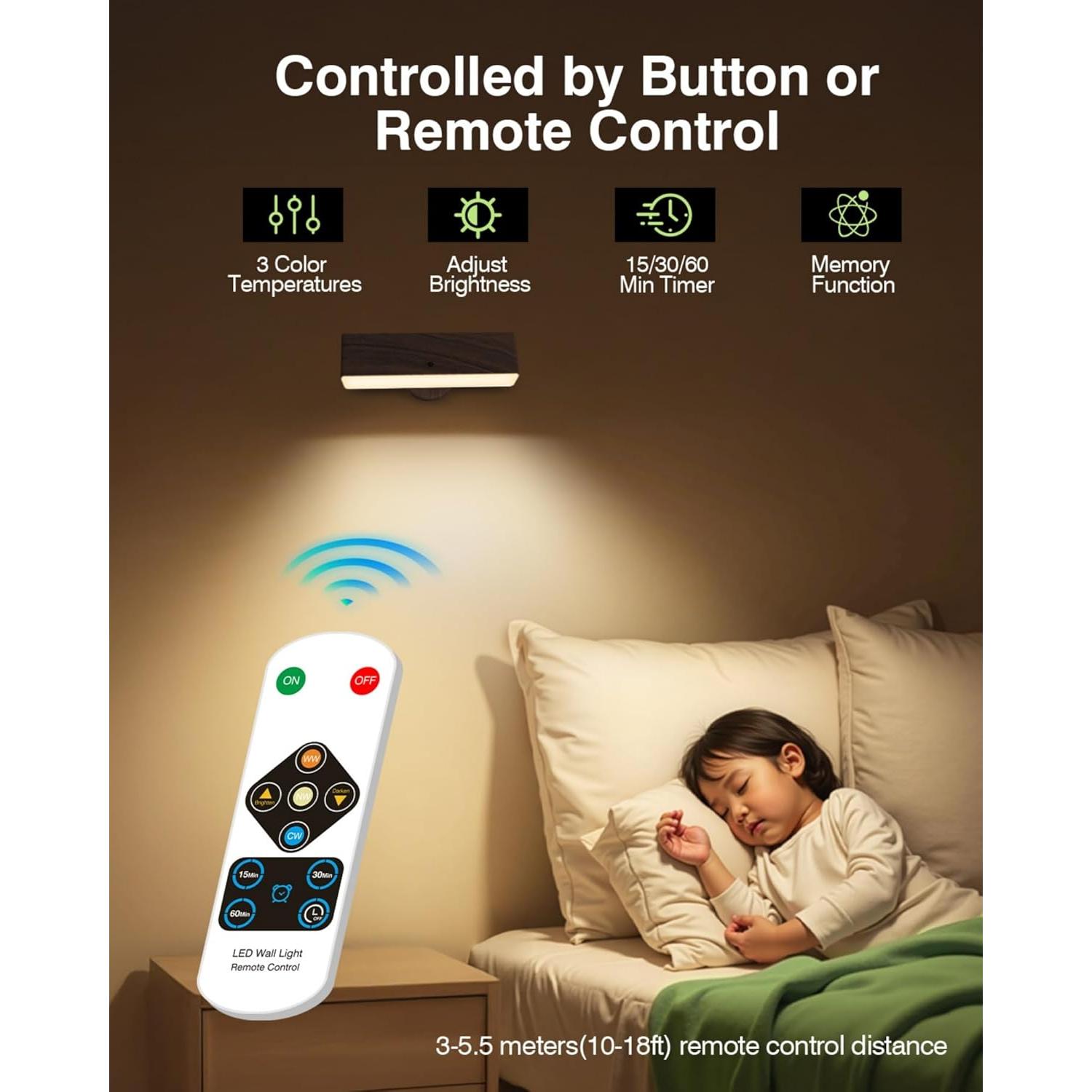 Juego de 2 Apliques de Pared LED iThird Madera Recargables