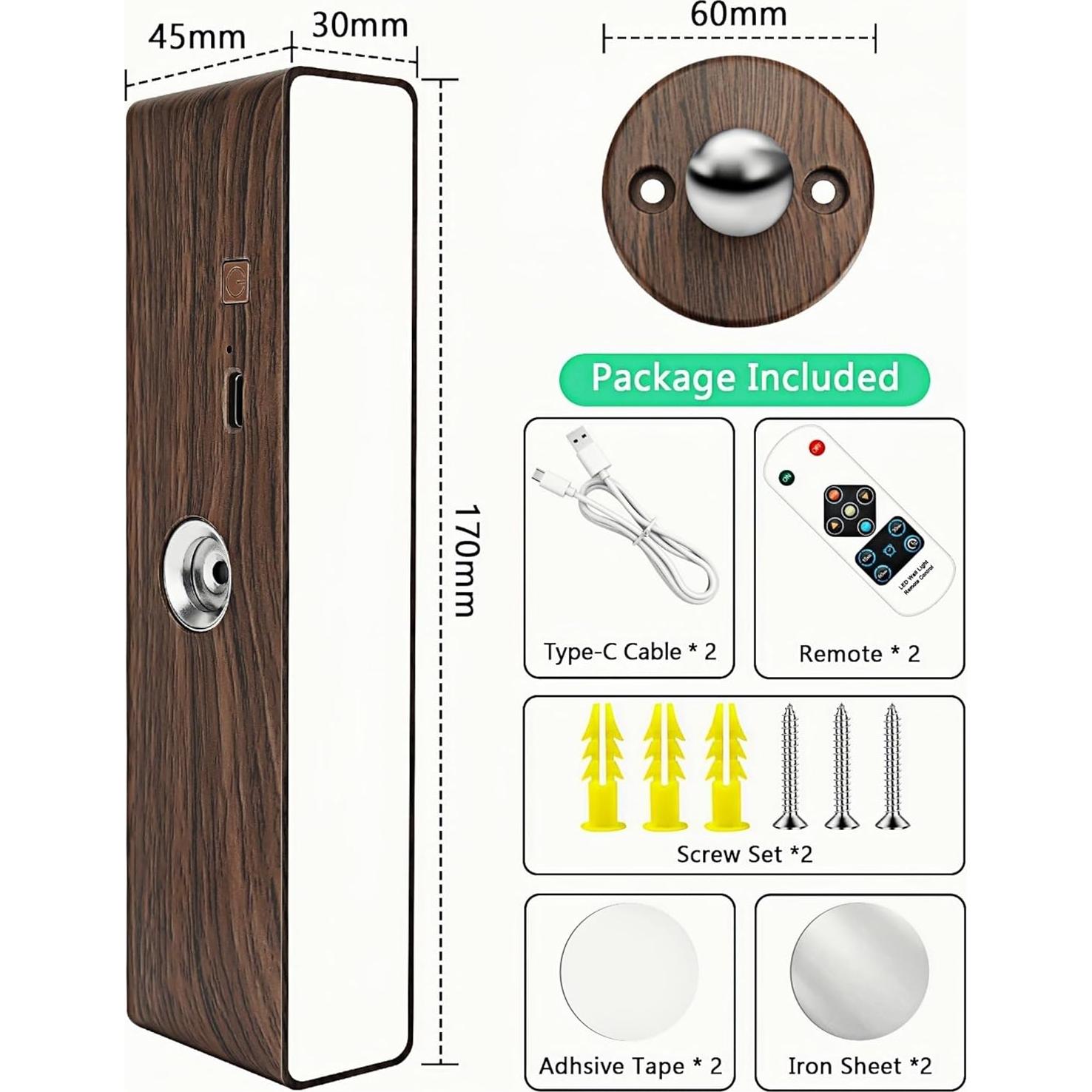 Juego de 2 Apliques de Pared LED iThird Madera Recargables