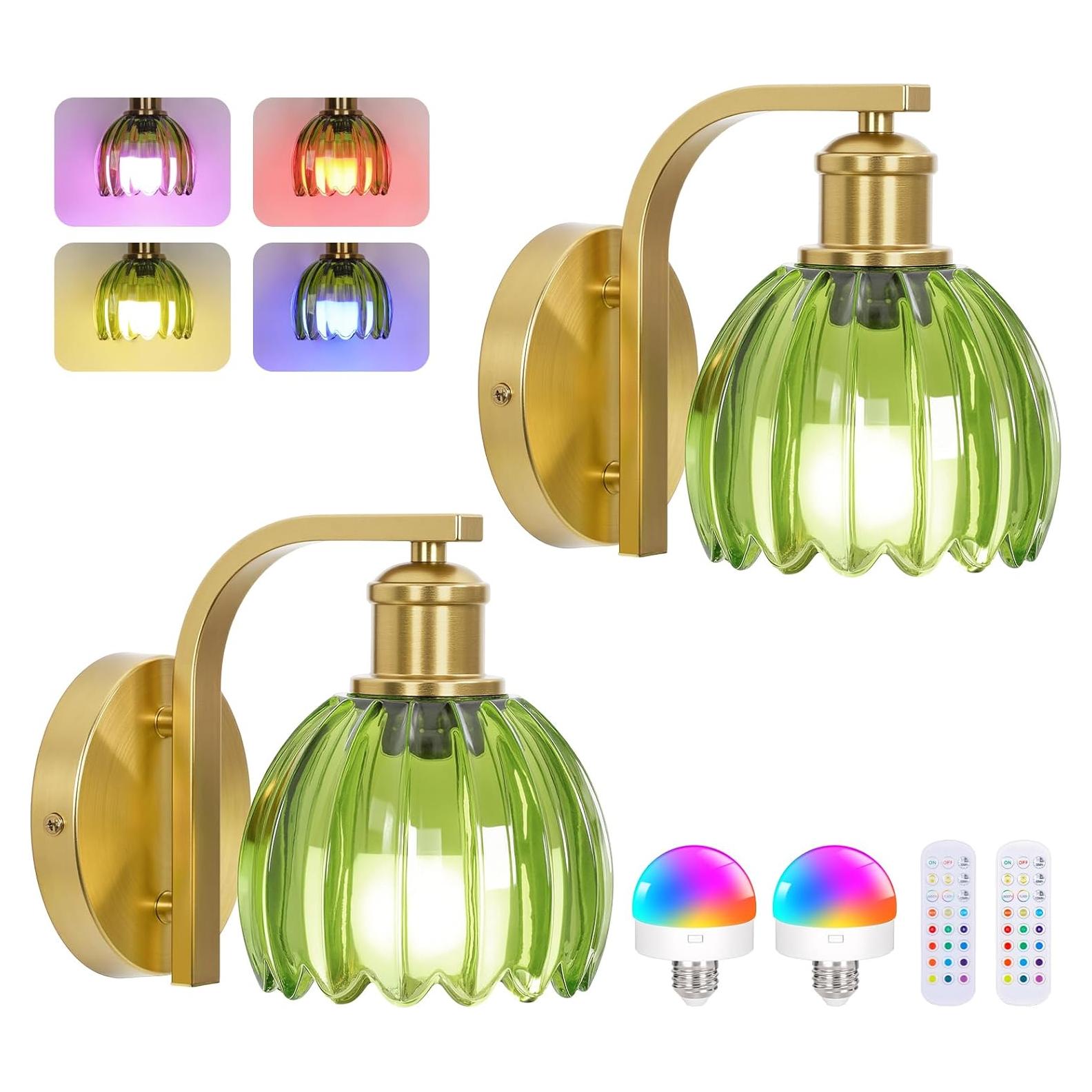 Juego de 2 Apliques de Pared Recargables Verde y Dorado