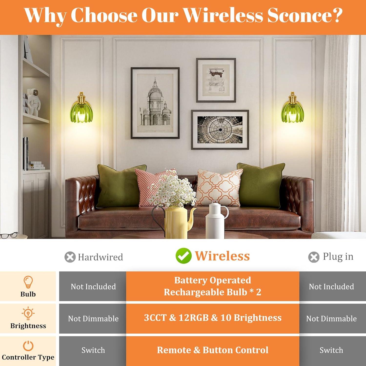 Juego de 2 Apliques de Pared Recargables Verde y Dorado