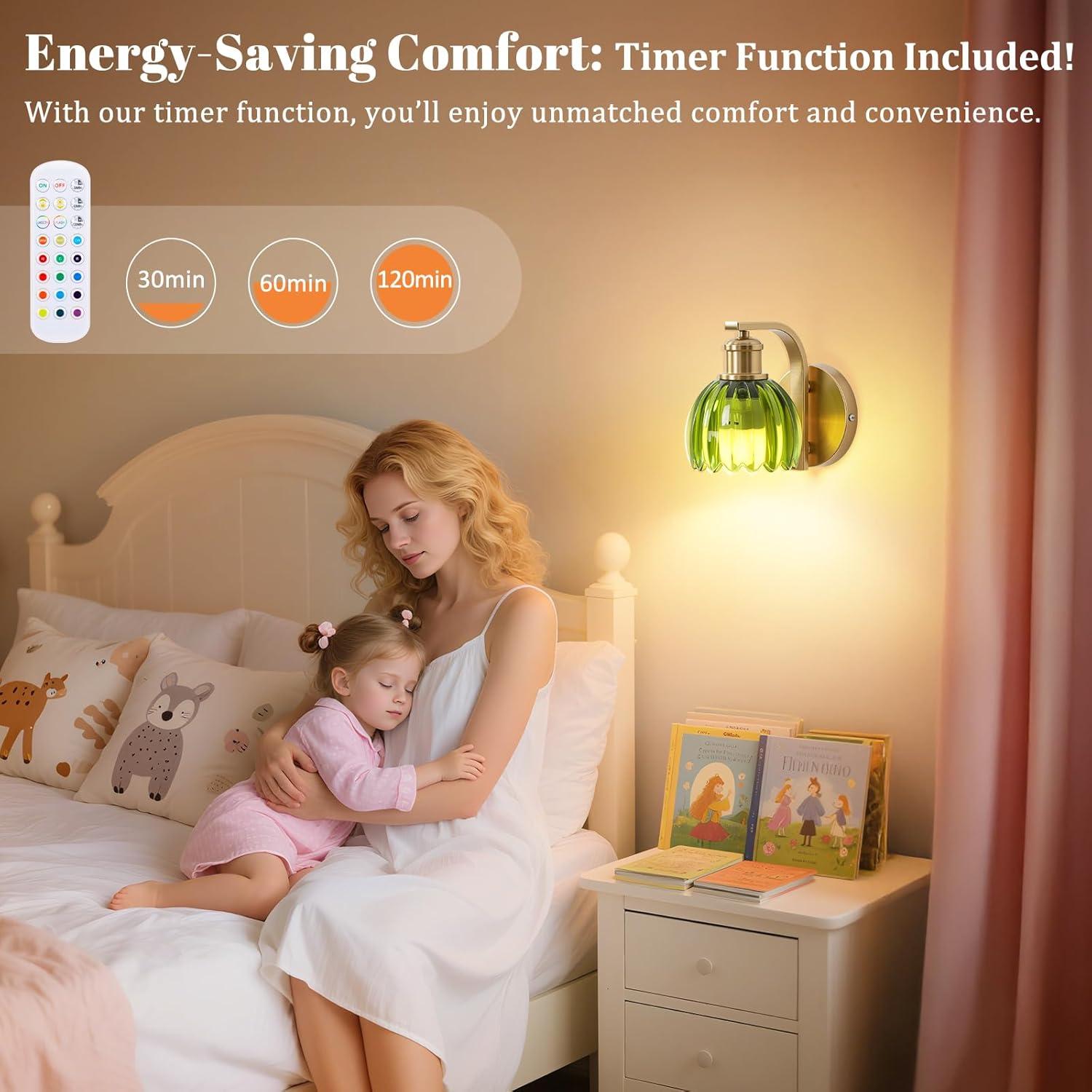 Juego de 2 Apliques de Pared Recargables Verde y Dorado