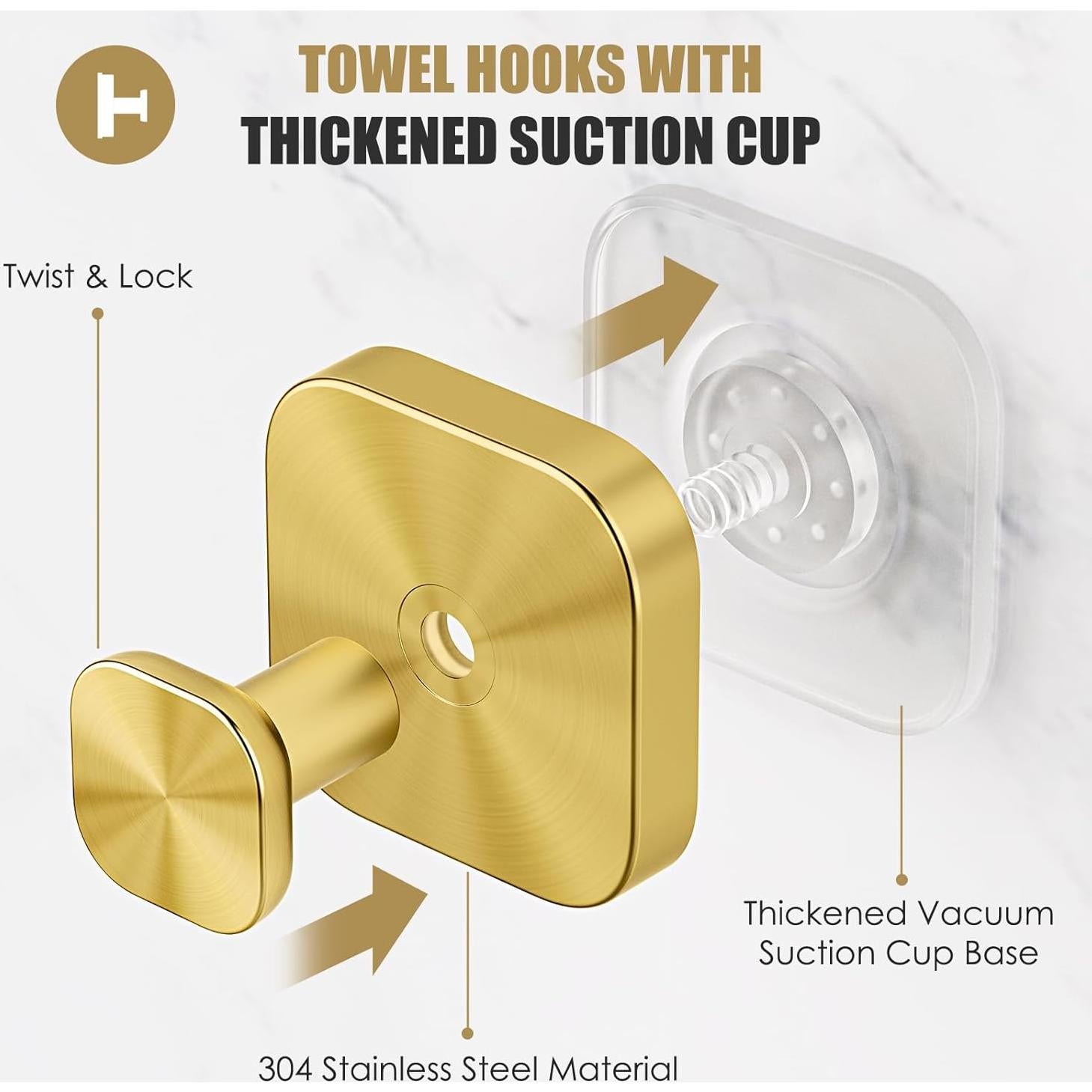 Ganchos de Ventosa BKV Oro Cuadrados 2 Paquete Alta Resistencia