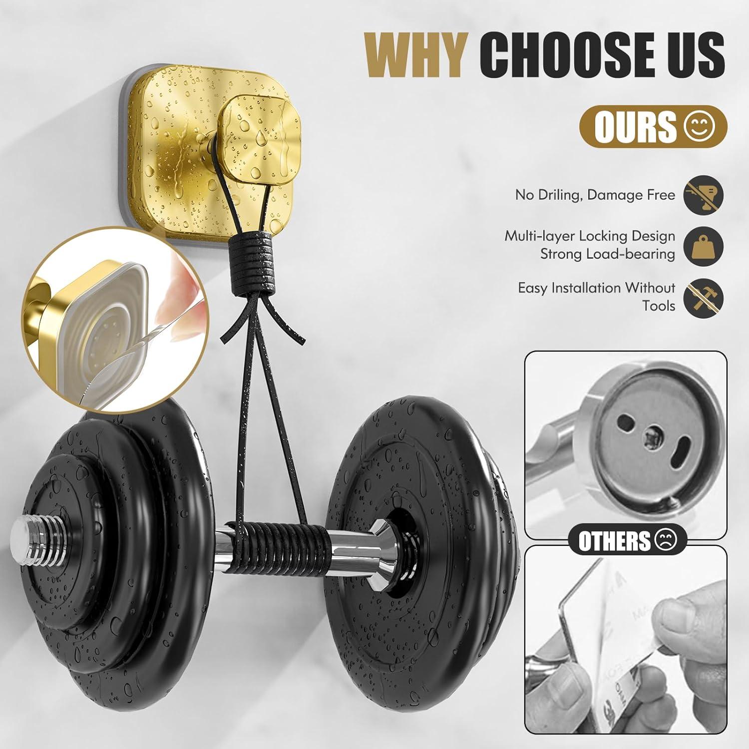 Ganchos de Ventosa BKV Oro Cuadrados 2 Paquete Alta Resistencia