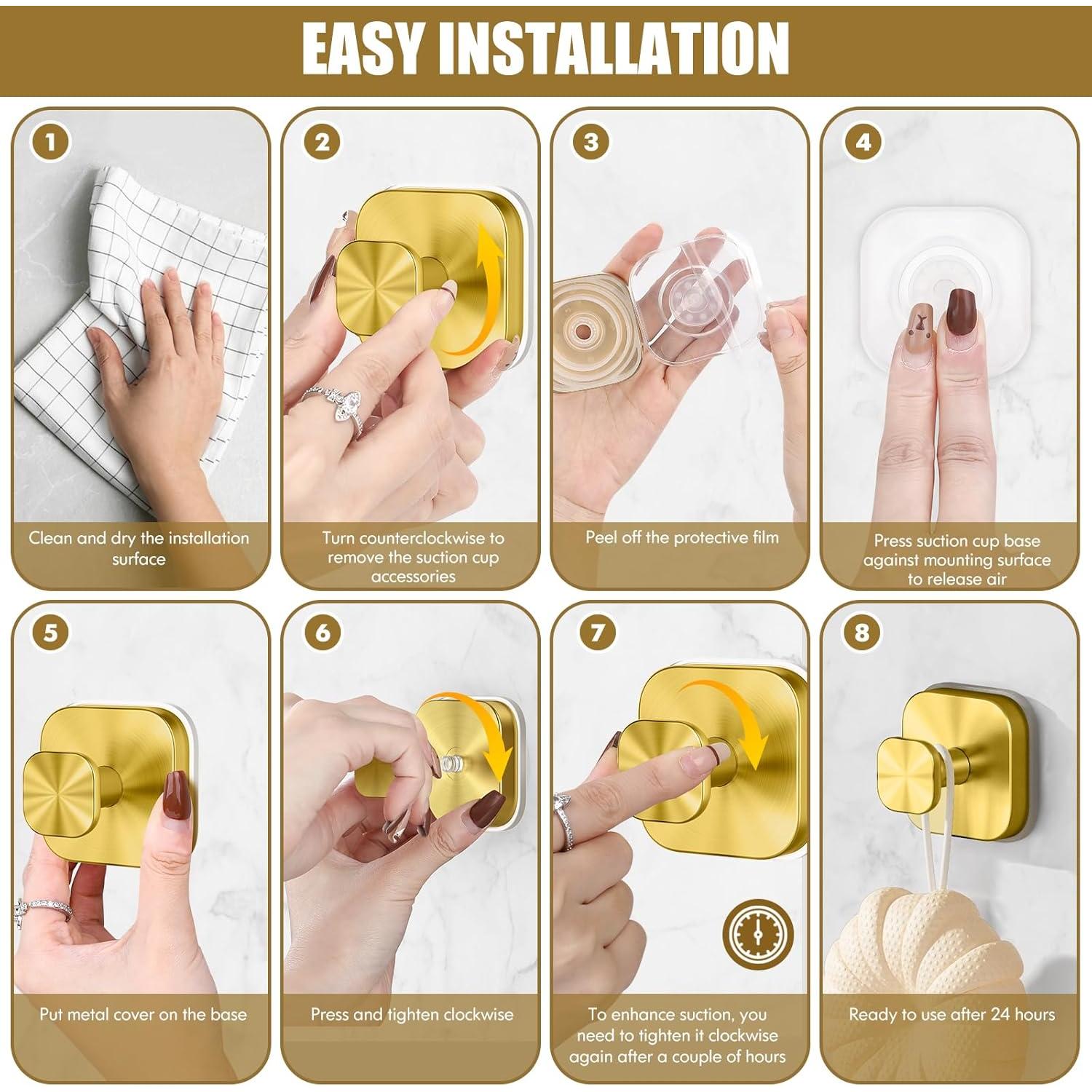 Ganchos de Ventosa BKV Oro Cuadrados 2 Paquete Alta Resistencia