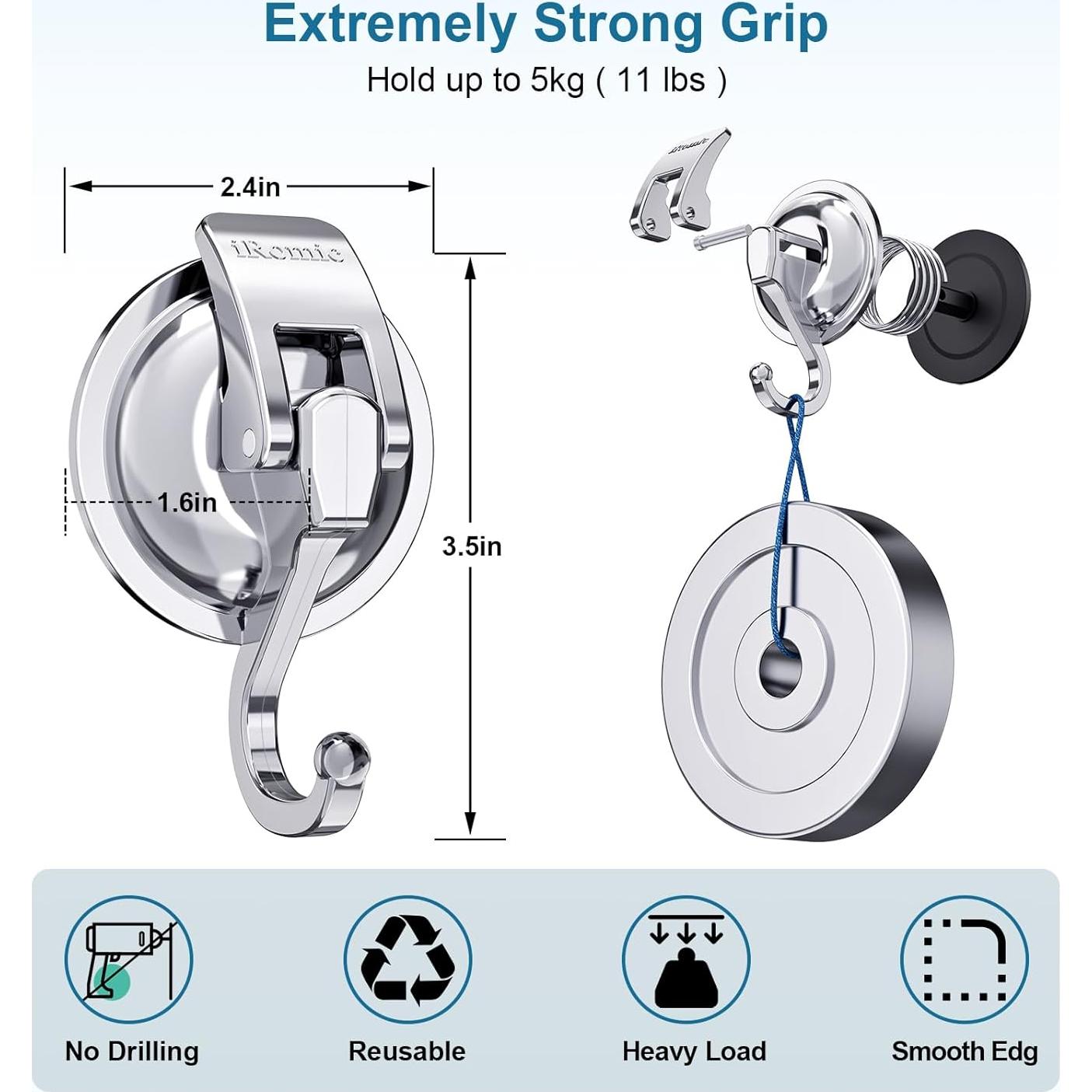 Ganchos de Ventosa iRomic Alta Resistencia 2 Pack Plata