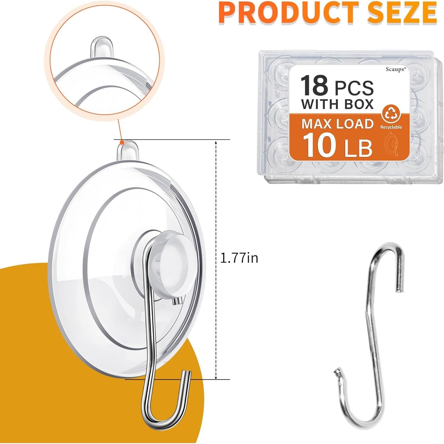 Ganchos de Ventosa Reutilizables Scaups - 18 Piezas 4.49cm