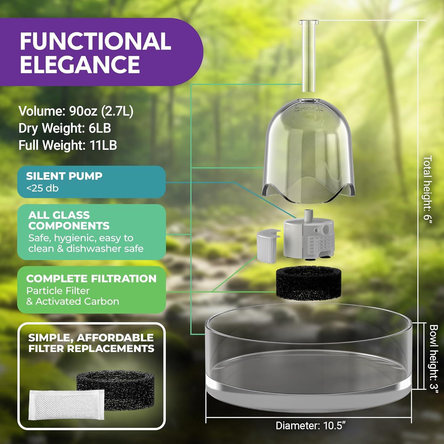 Fuente de Agua para Mascotas Brook - 2.7L - Vidrio Higiénico