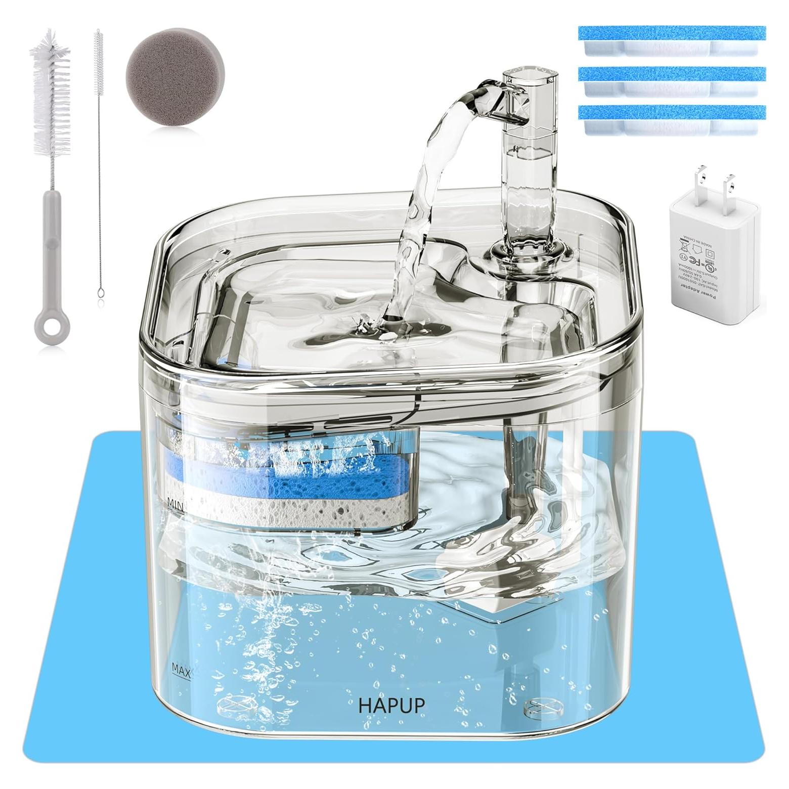 Cat Water Fountain - Automatic 2.2L Square Pet Fountain with Smart Pump and Replacement Filters