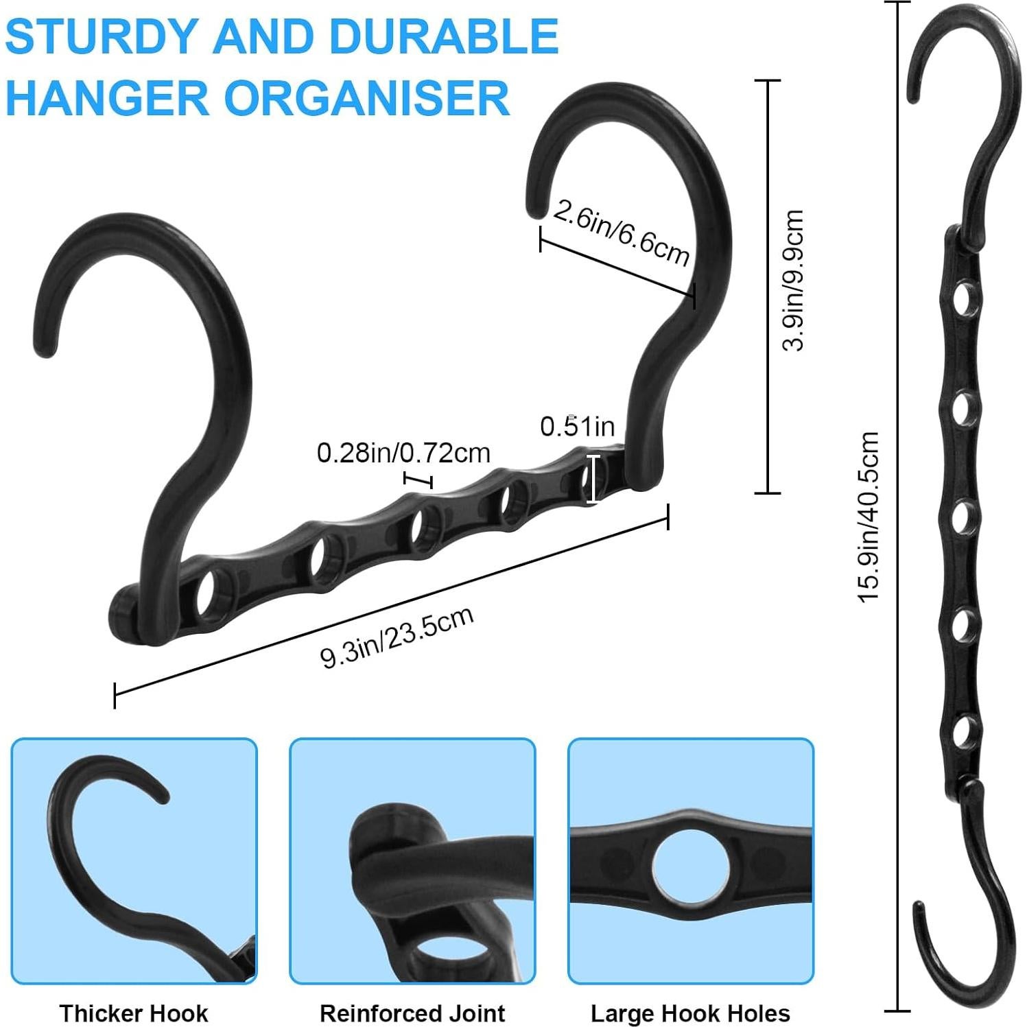 Paquete de 8 Perchas Ahorra Espacio WONGPERG Plástico Negro