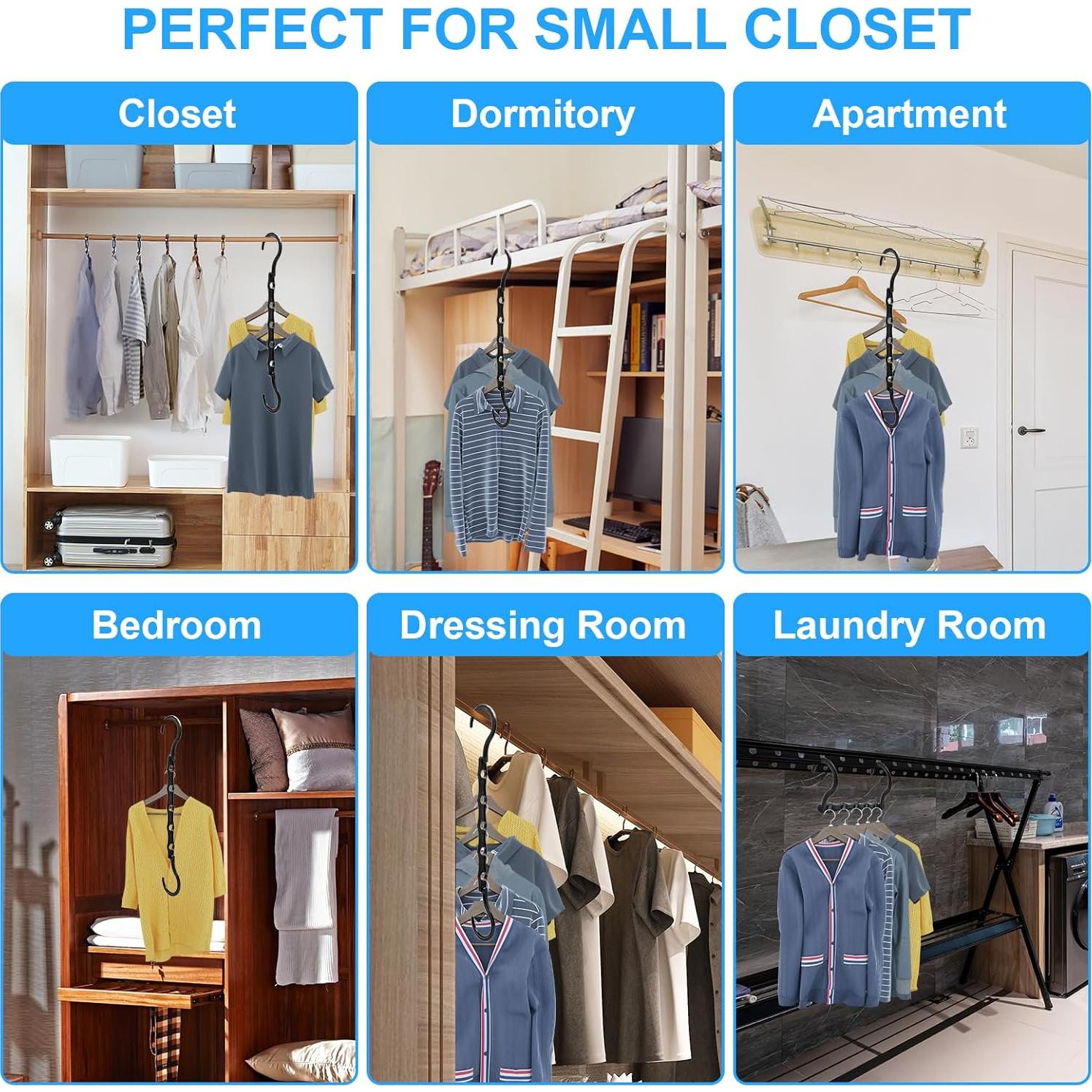 Paquete de 8 Perchas Ahorra Espacio WONGPERG Plástico Negro