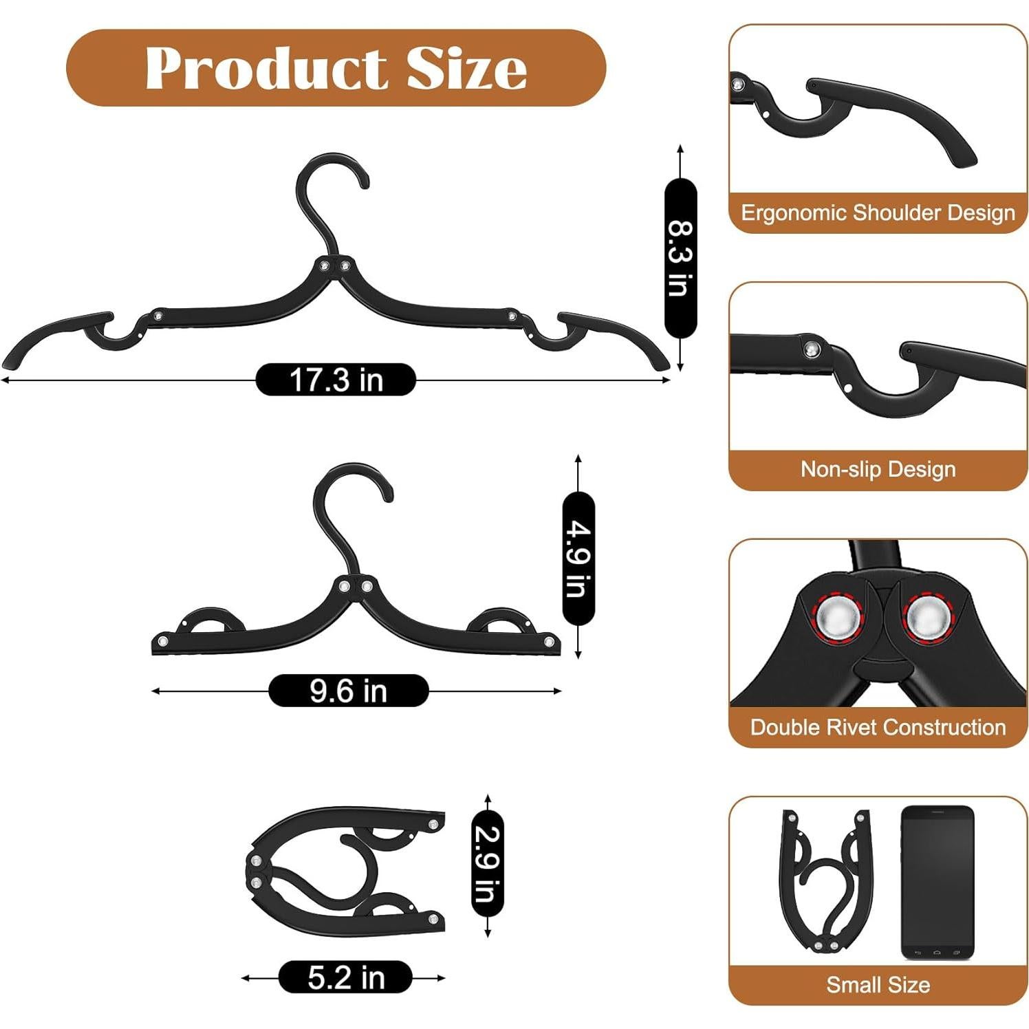 16 Perchas Plegables de Viaje Eunhdet para Ropa - Negro