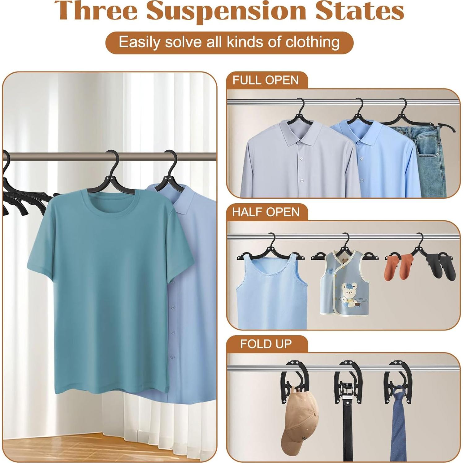 16 Perchas Plegables de Viaje Eunhdet para Ropa - Negro