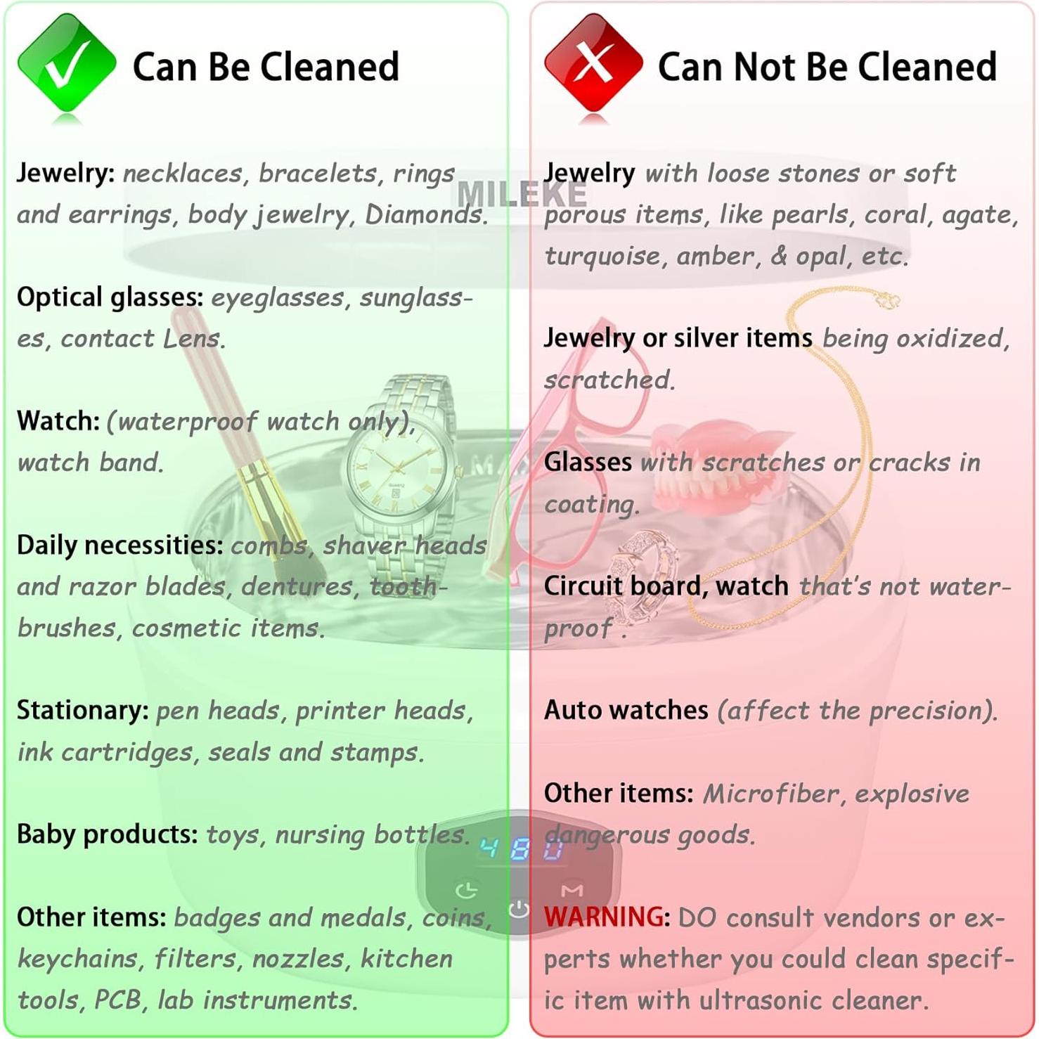 Limpiador Ultrasónico de Joyas MILEKE 600ml 40KHz con Función Degas