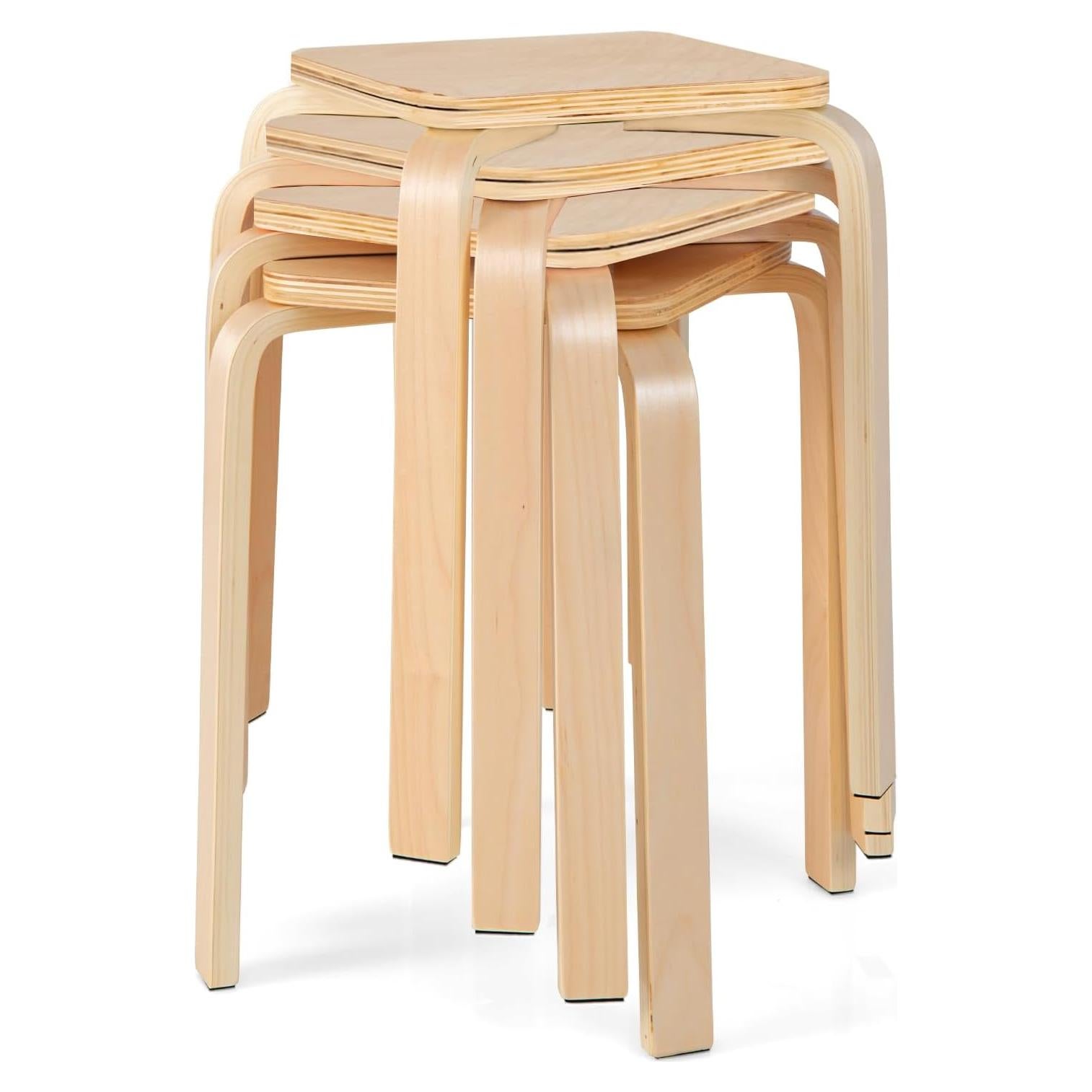 Juego de 4 Taburetes Apilables TOMANOR Madera Natural 45.72 cm