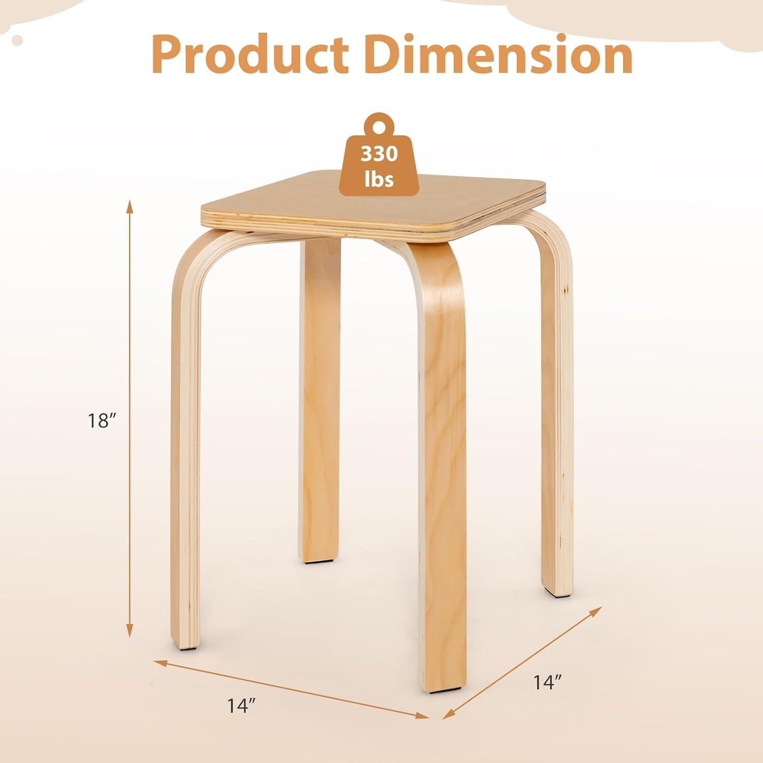 Juego de 4 Taburetes Apilables TOMANOR Madera Natural 45.72 cm