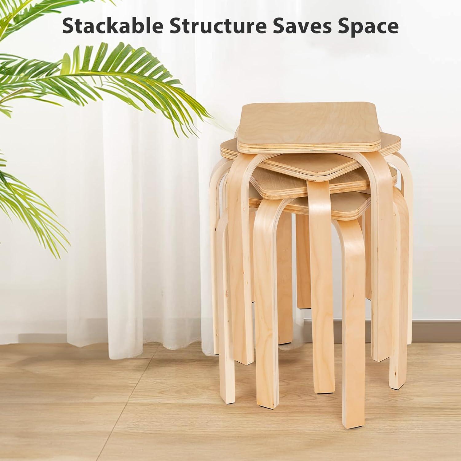 Juego de 4 Taburetes Apilables TOMANOR Madera Natural 45.72 cm